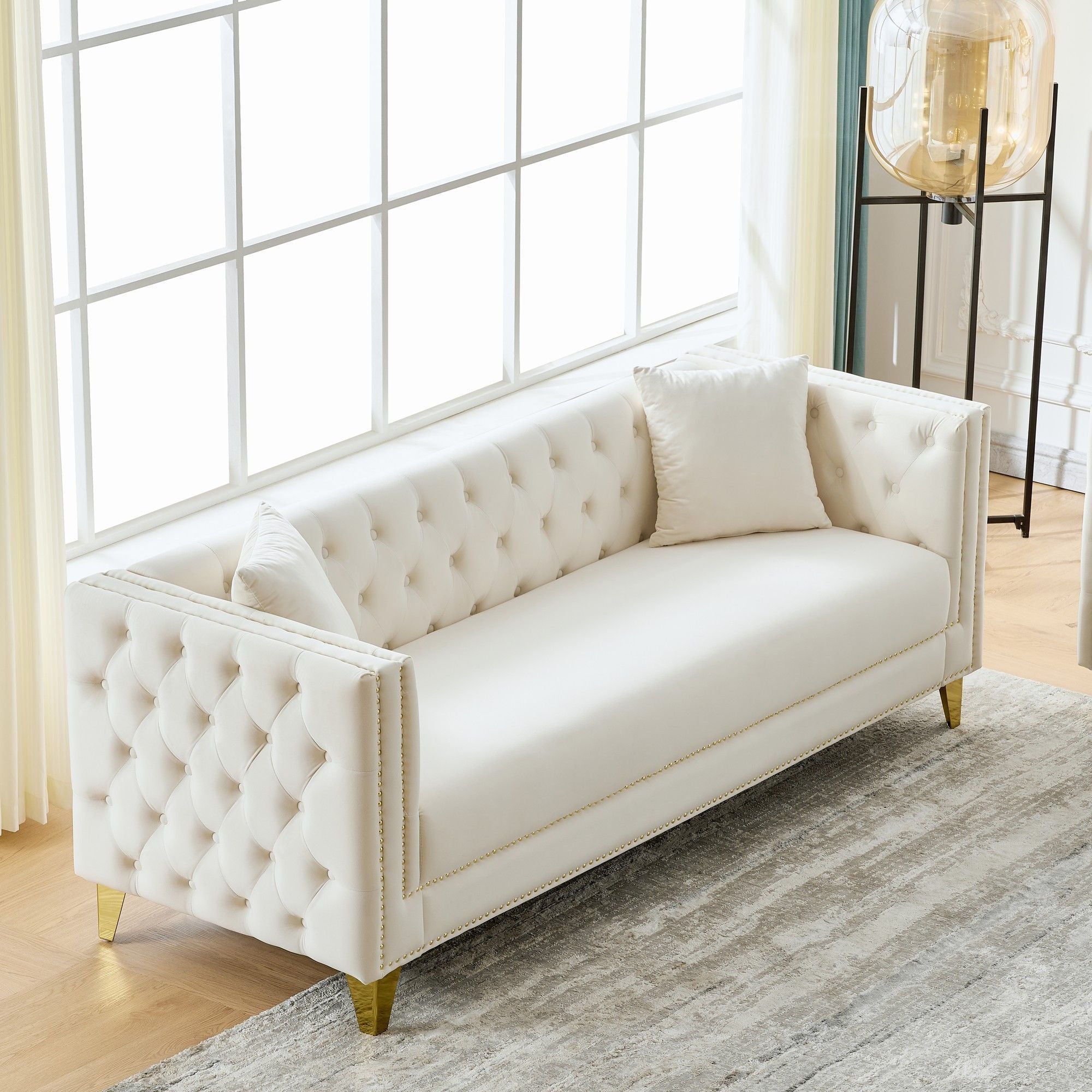Deep Seat Sofa With Button Nailhead, Square Arm Couches