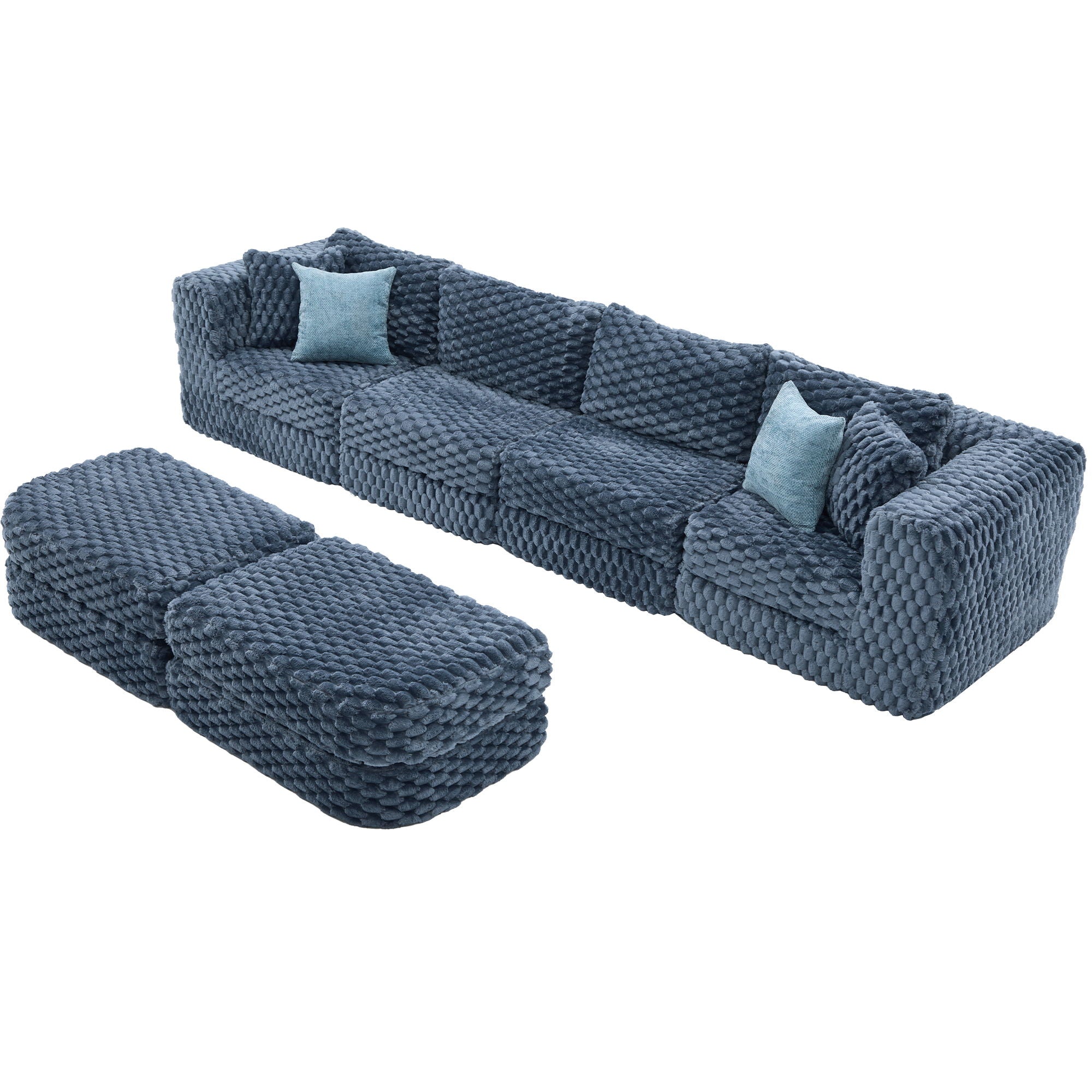 Modular Sectional Sofa, Boneless Couch With 2 Movable Ottomans