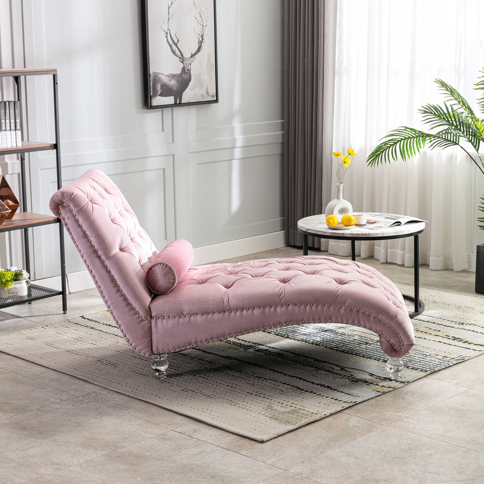 Chaise Lounge Indoor, Button Tufted Upholstered Chaise Lounge Chair With Pillow