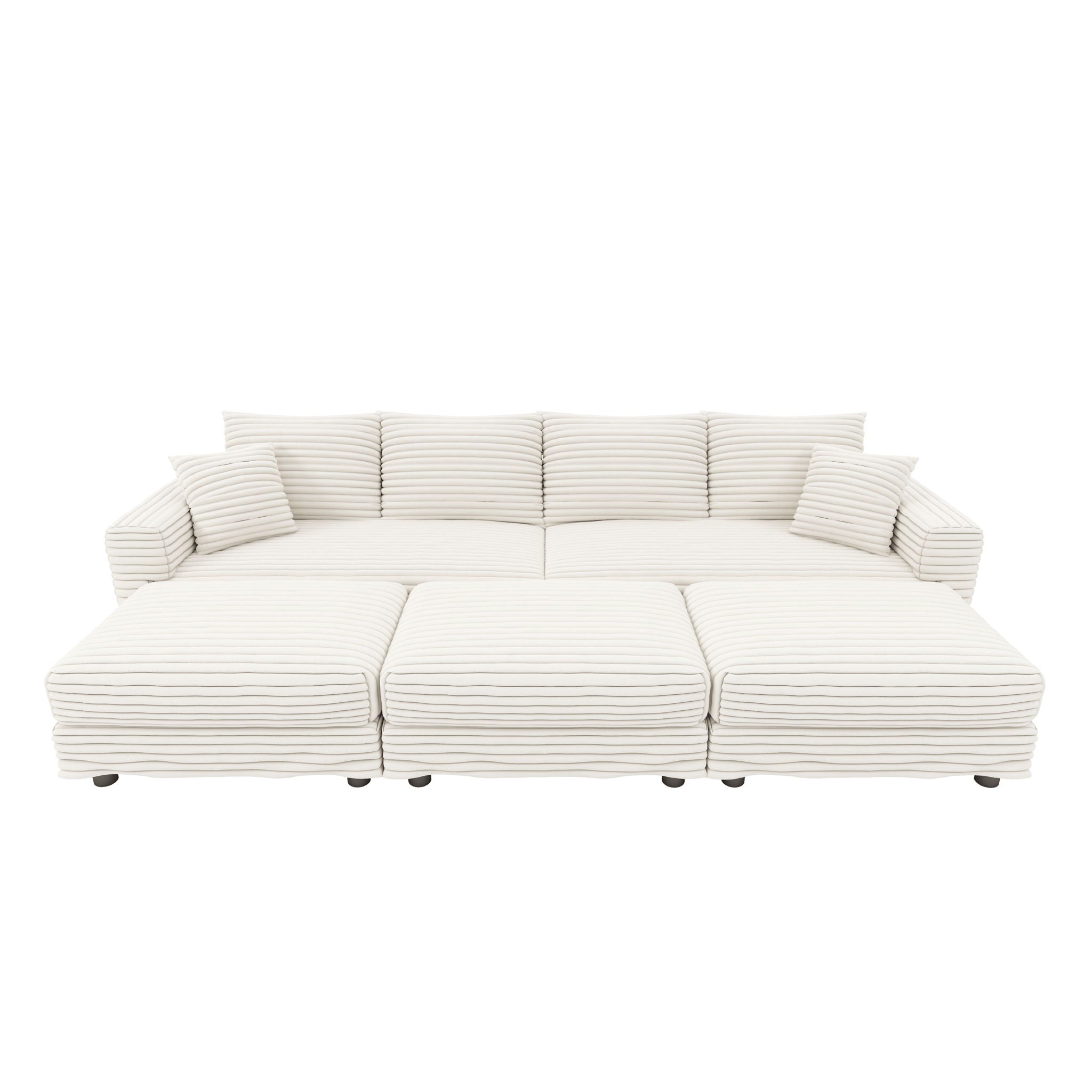 Deep Seat Convertible Sofa With Soft Pillows And Ottomans