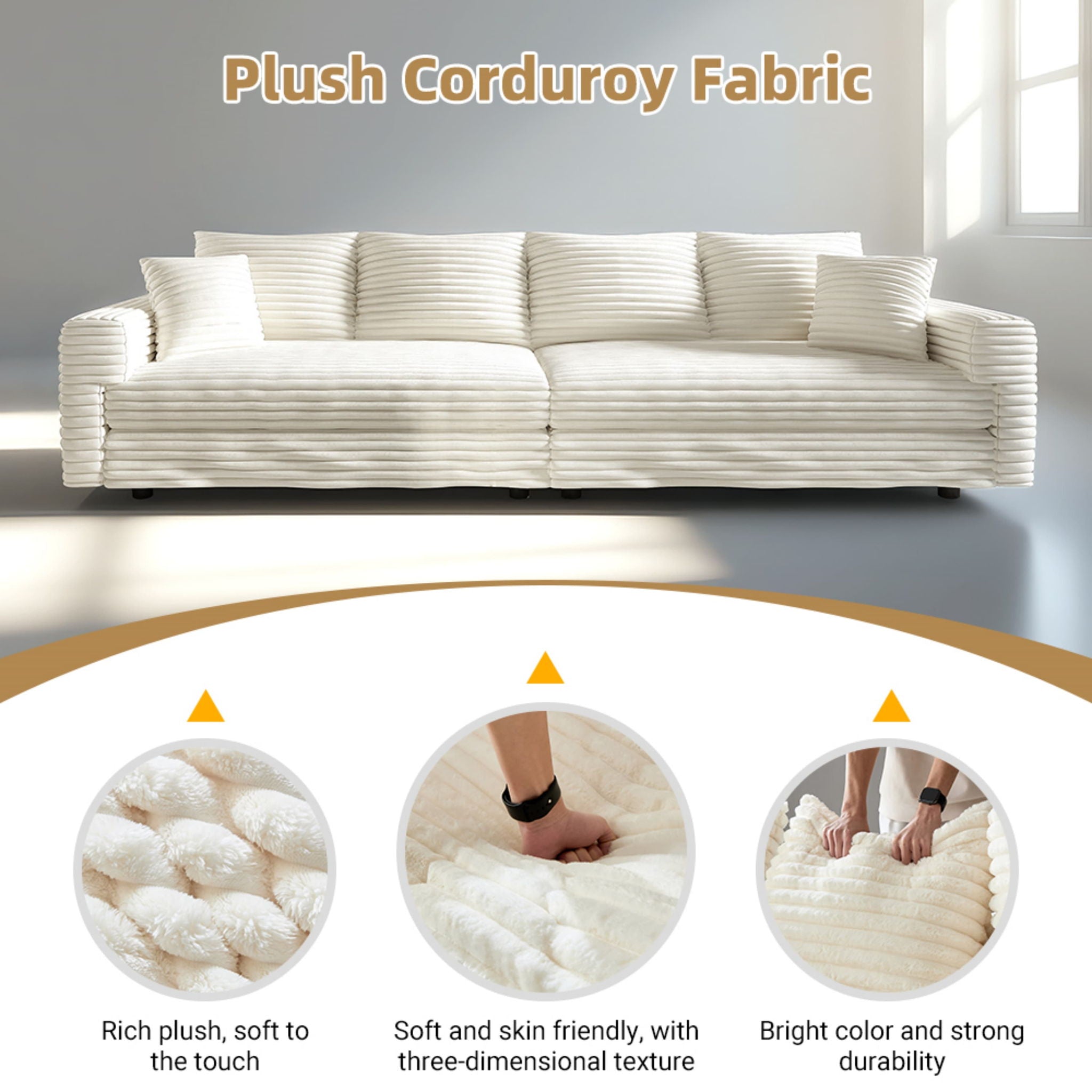 Deep Seat Convertible Sofa With Soft Pillows And Ottomans