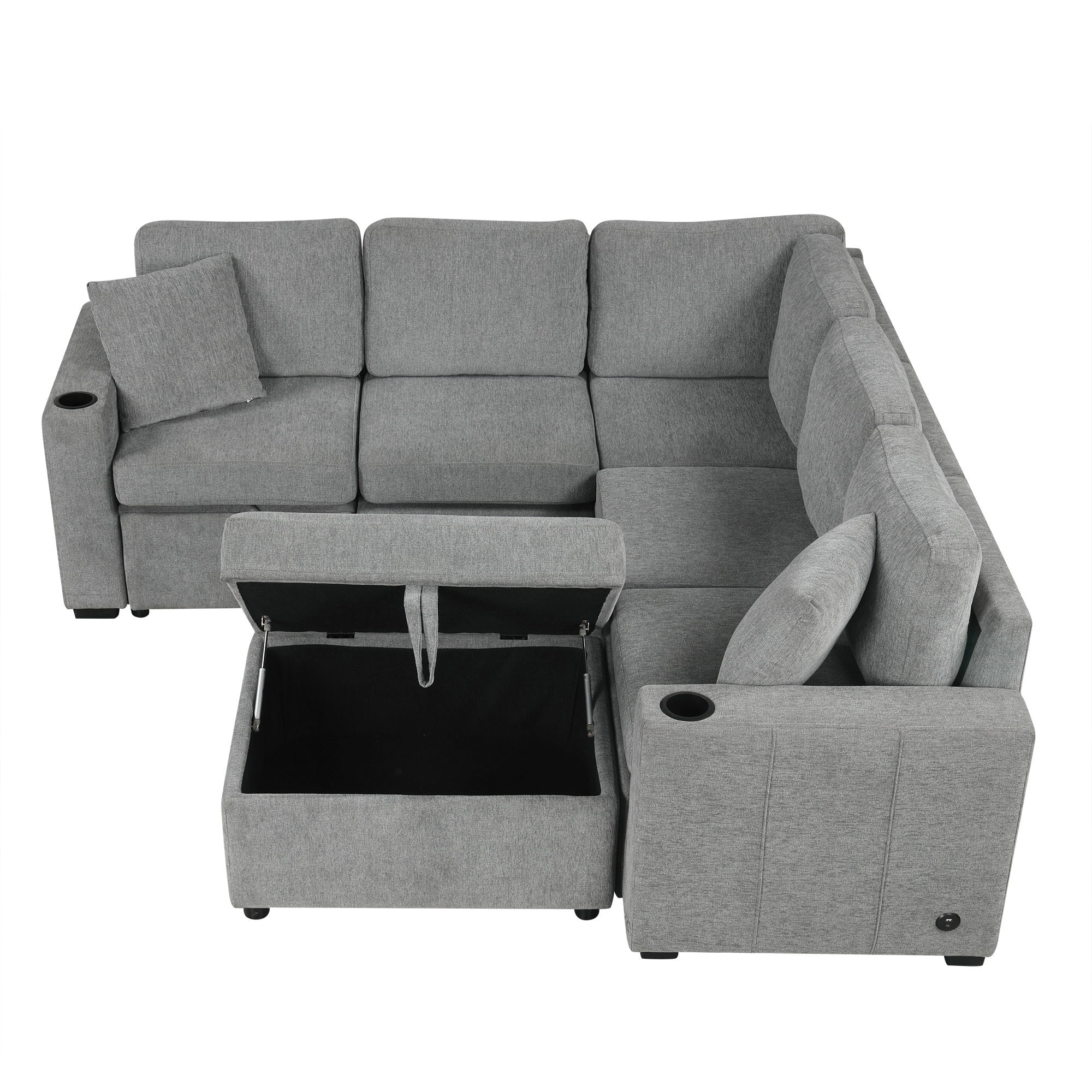 Sectional Sofa Convertible Pull-Out Sofa Bed With A Movable Storage Ottoman For Living Room