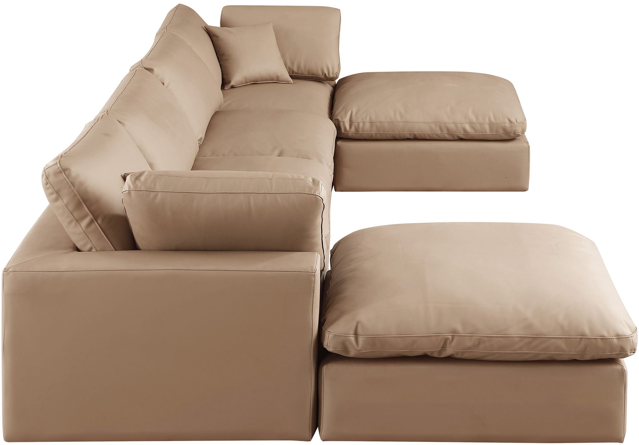 Comfy - 6 Piece Faux Leather Modular Double Chaise Sectional - Tan