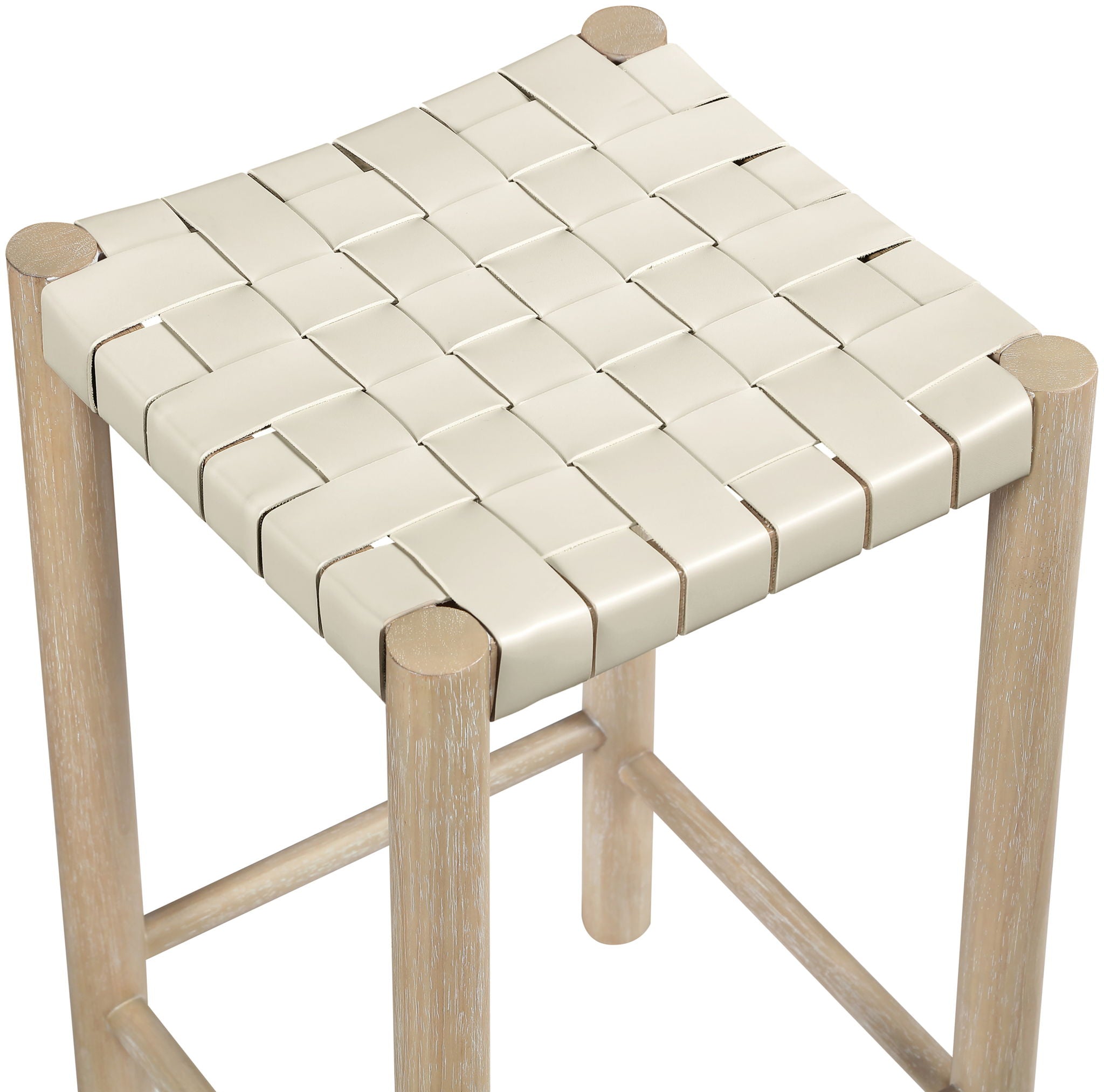 Entwine - Vegan Leather Upholstered Backless Counter Stool - Painted Natural