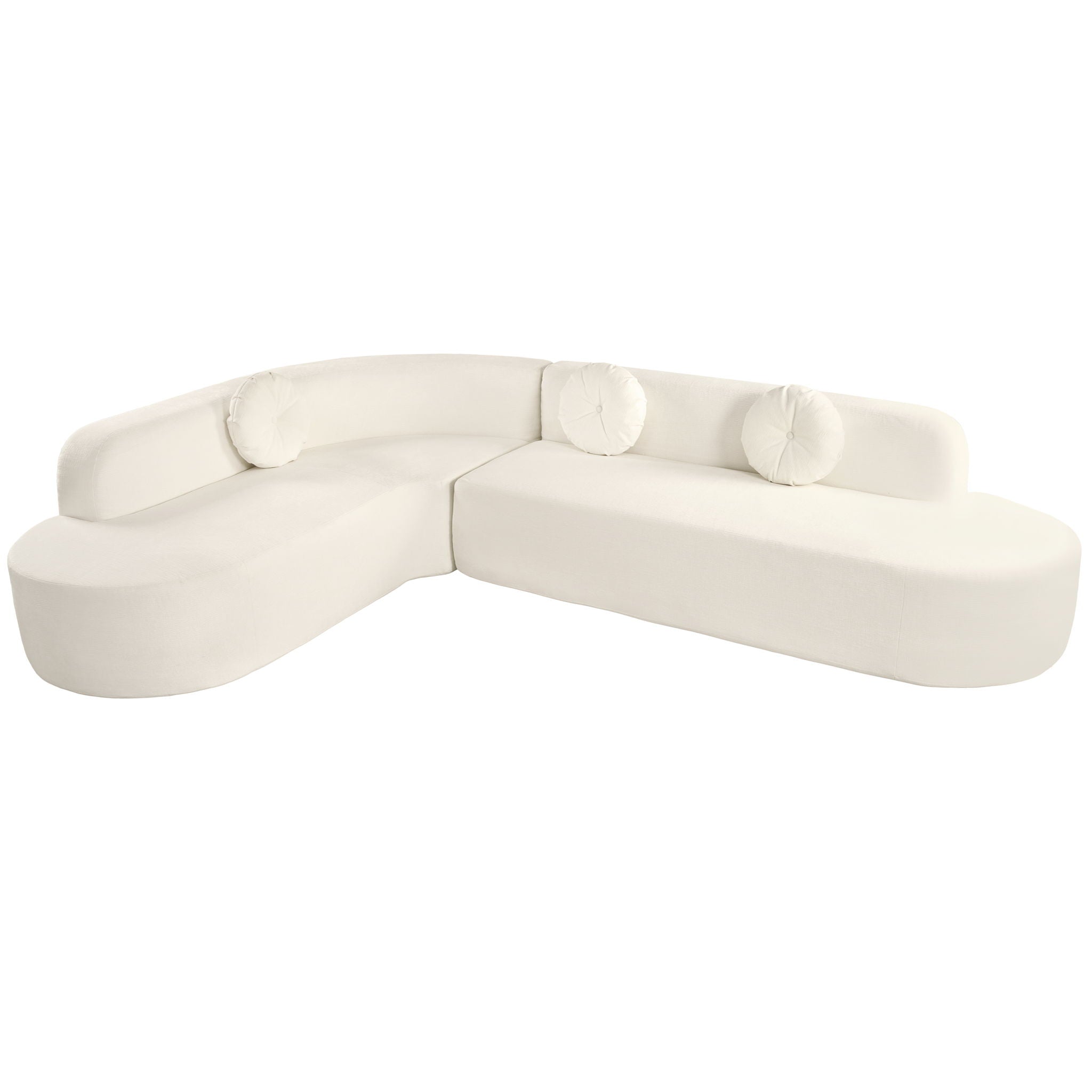 Extra Large Sectional Sofa Soft Fabric Upholstery, Elegant Curved Design With 3 Round Cushions, High - Resilience Foam For Ultimate Comfort - Beige