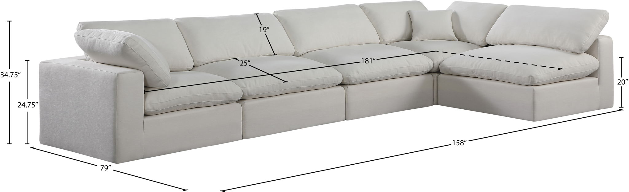 Comfy - 5 Piece Linen Modular Sectional