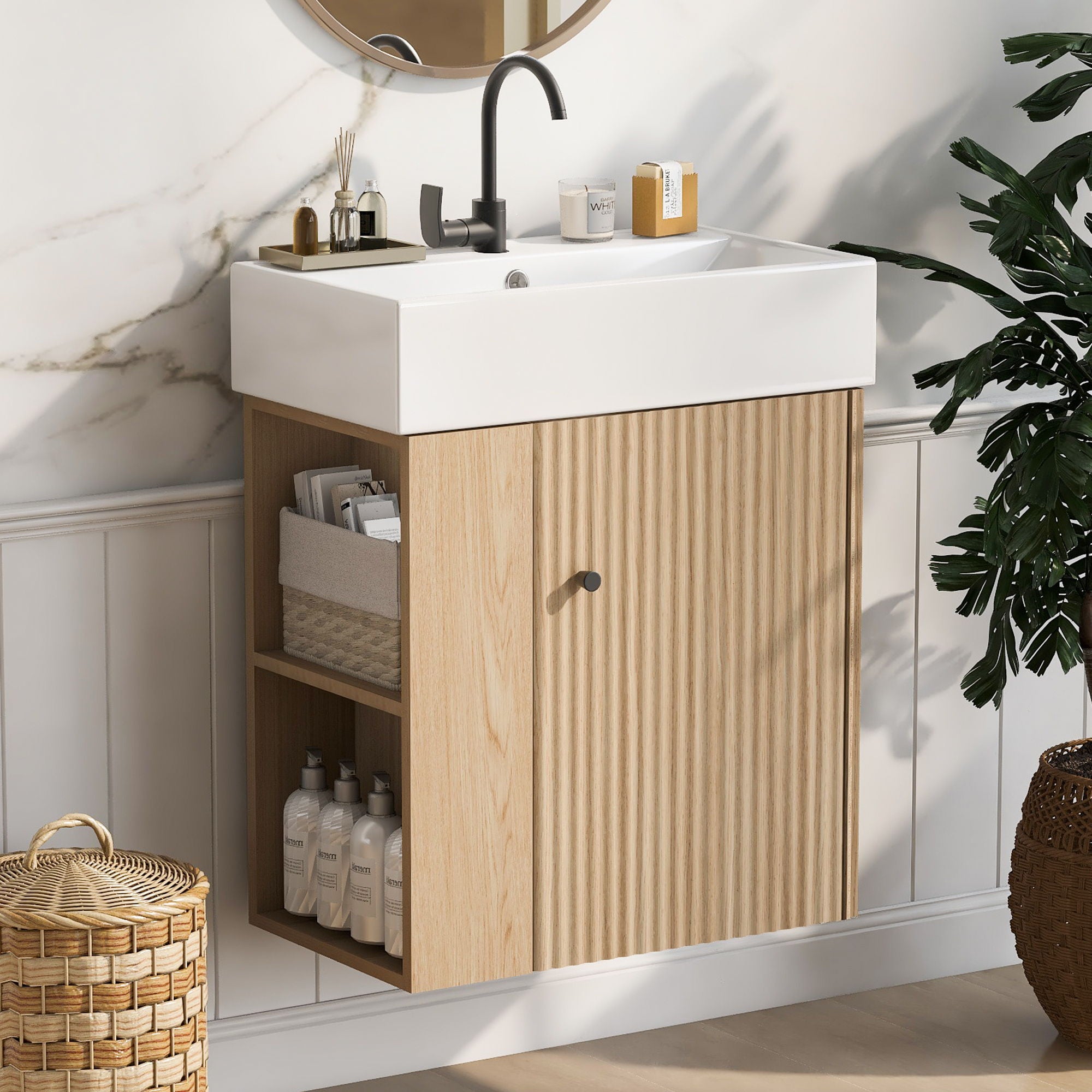 Modern Floating Bathroom Vanity With Ceramic Basin Perfect For Small Bathrooms