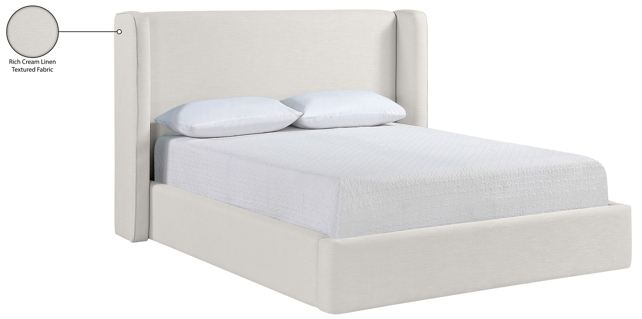 Kendall - Linen Textured Fabric Upholstered Bed - Cream