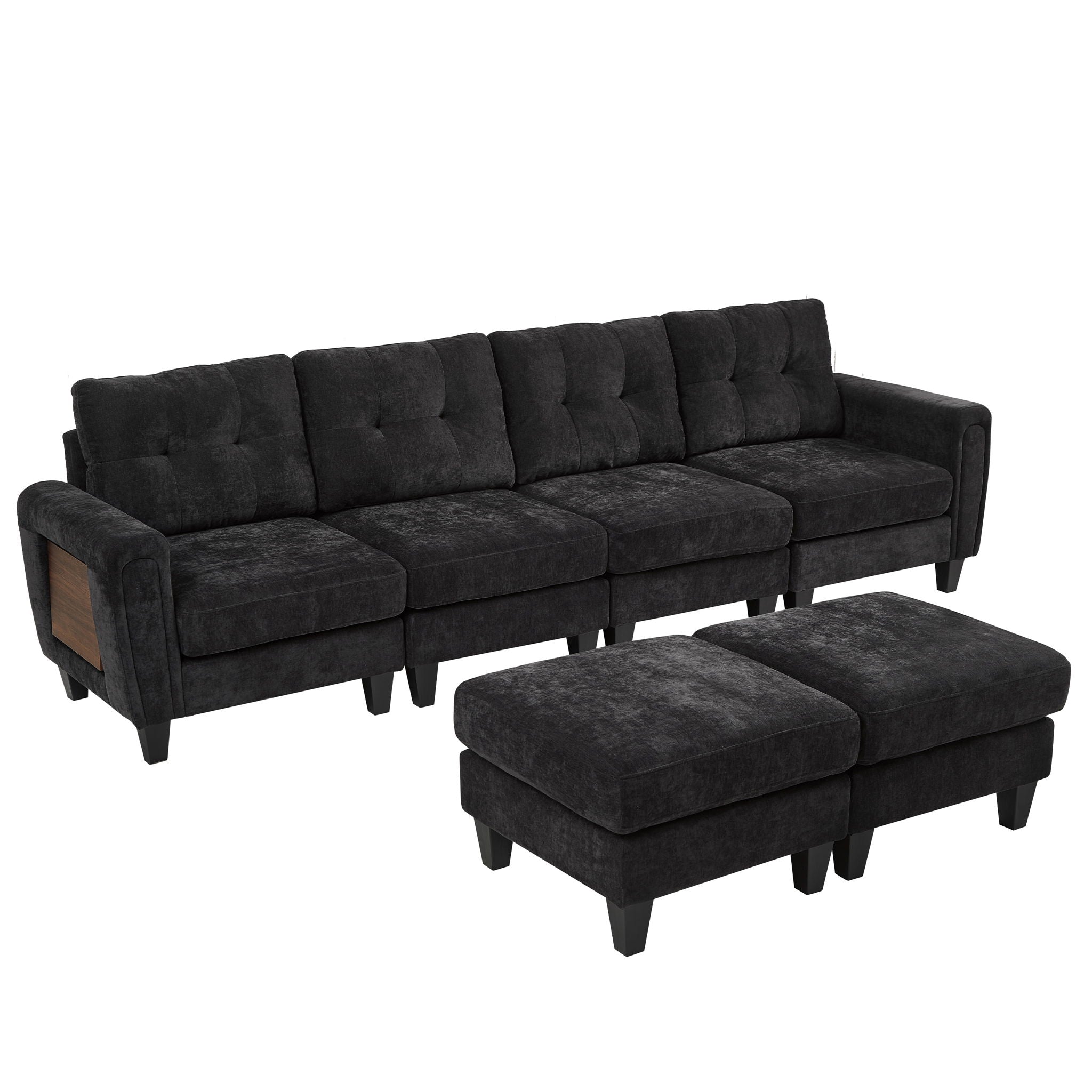 Modular Sectional Sofa With Movable Ottomans, USB Ports & Side Tables