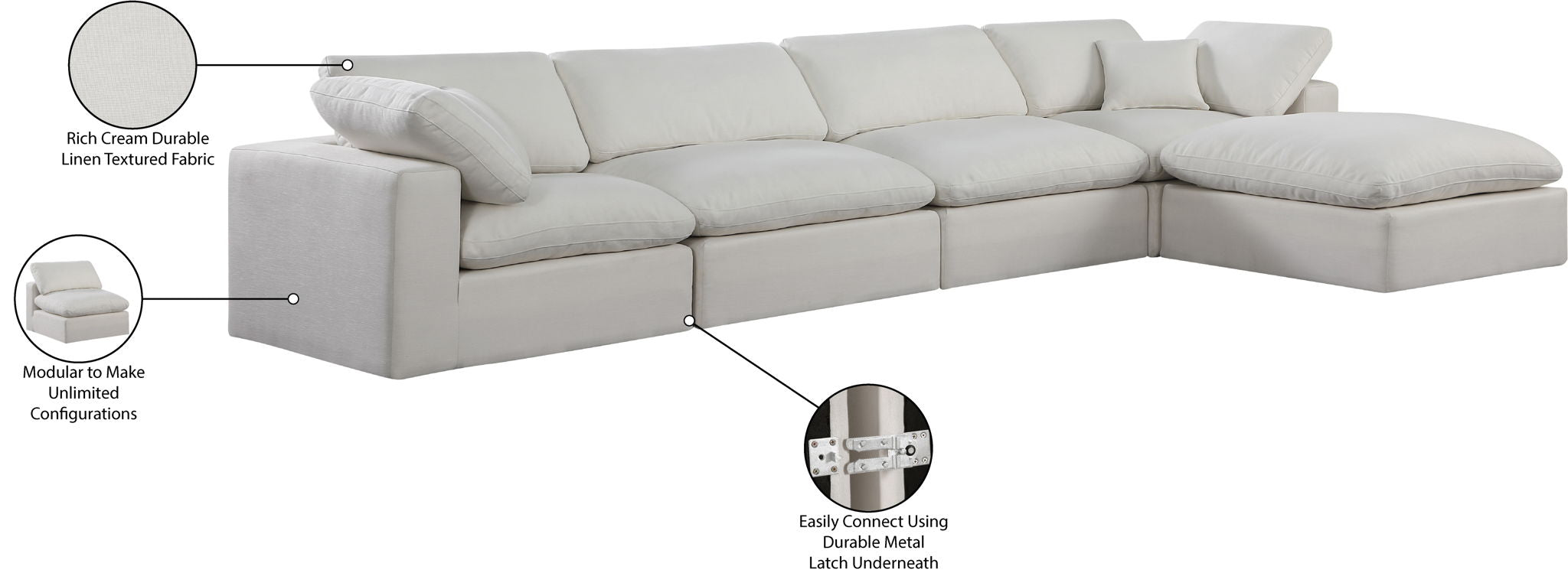 Comfy - 5 Piece Linen Modular Sectional With Chaise