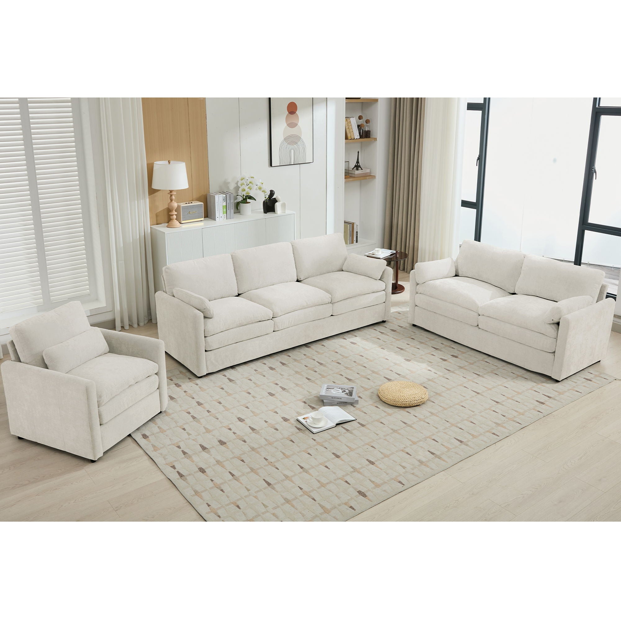 Cozy Upholstered Sofa Set For Living Room