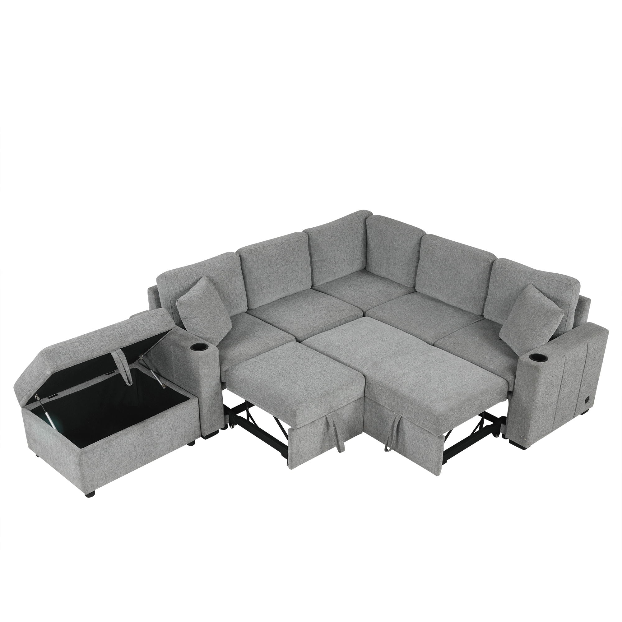 Sectional Sofa Convertible Pull-Out Sofa Bed With A Movable Storage Ottoman For Living Room