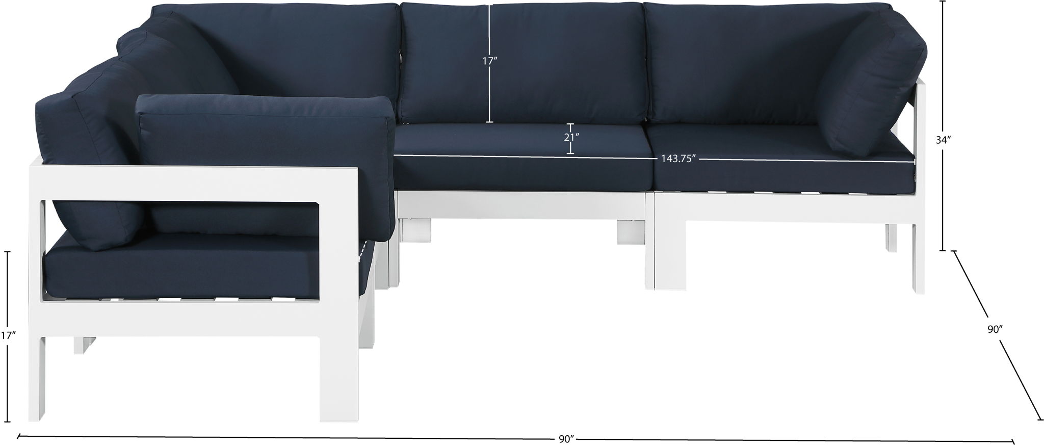 Nizuc - Outdoor Patio 5 Piece Modular Sectional With White Frame