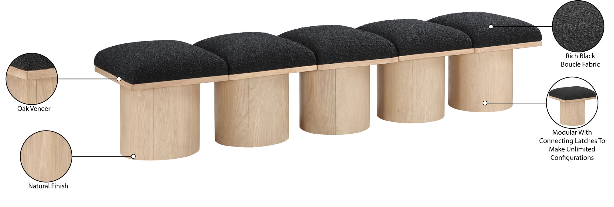 Pavilion - 5 Piece Modular Bench With Natural Base