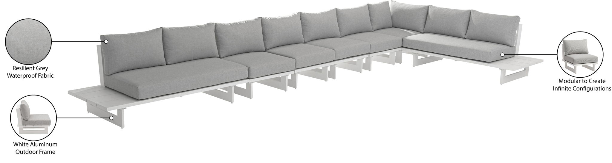 Maldives - 7 Piece Water Resistant Outdoor Patio Modular Sectional With White Base