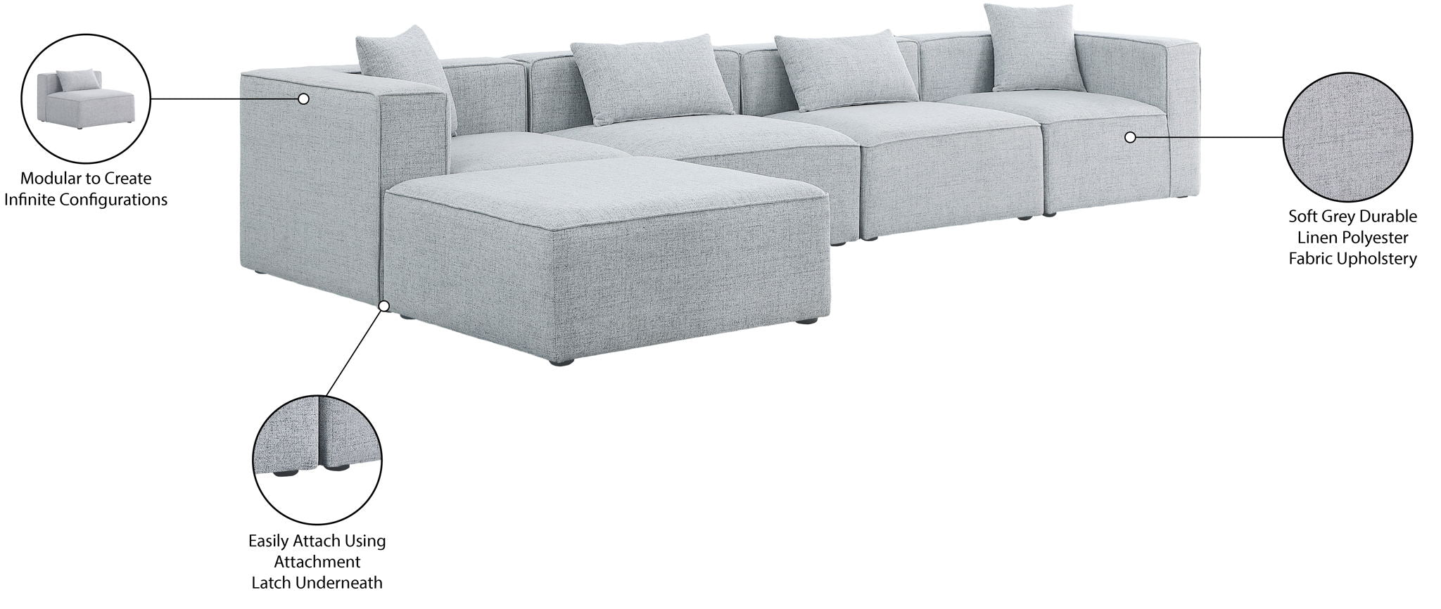 Cube - Linen 5 Piece Modular Sectional With Chaise