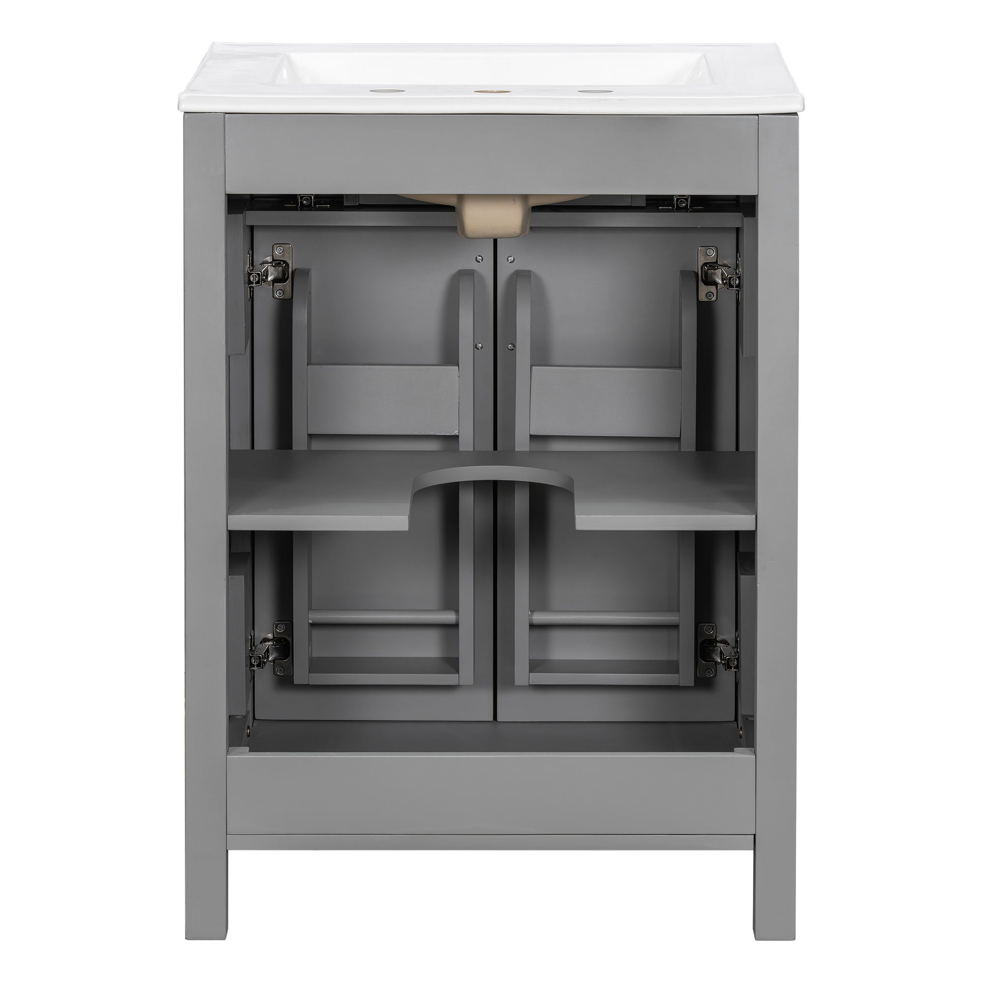 Bathroom Vanity With Ceramic Sink, Soft Close Doors, Flip Drawer, Double Layer Door Shelves