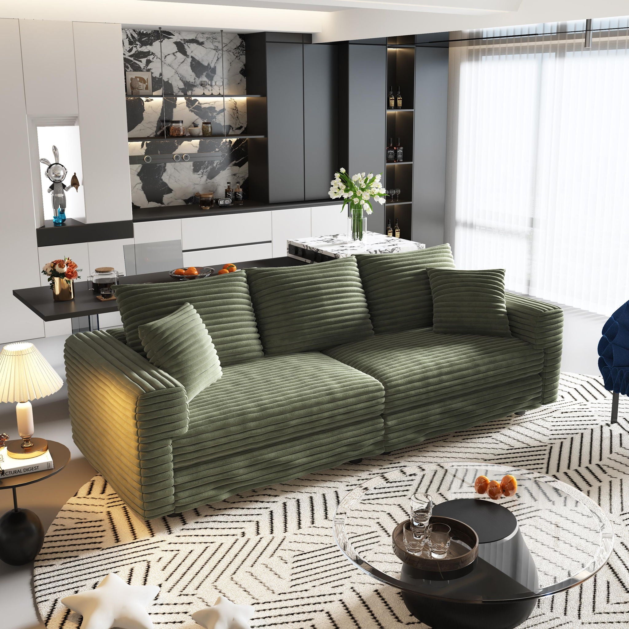 Convertible Deep Seat Sofa With Soft Pillows And Ottomans