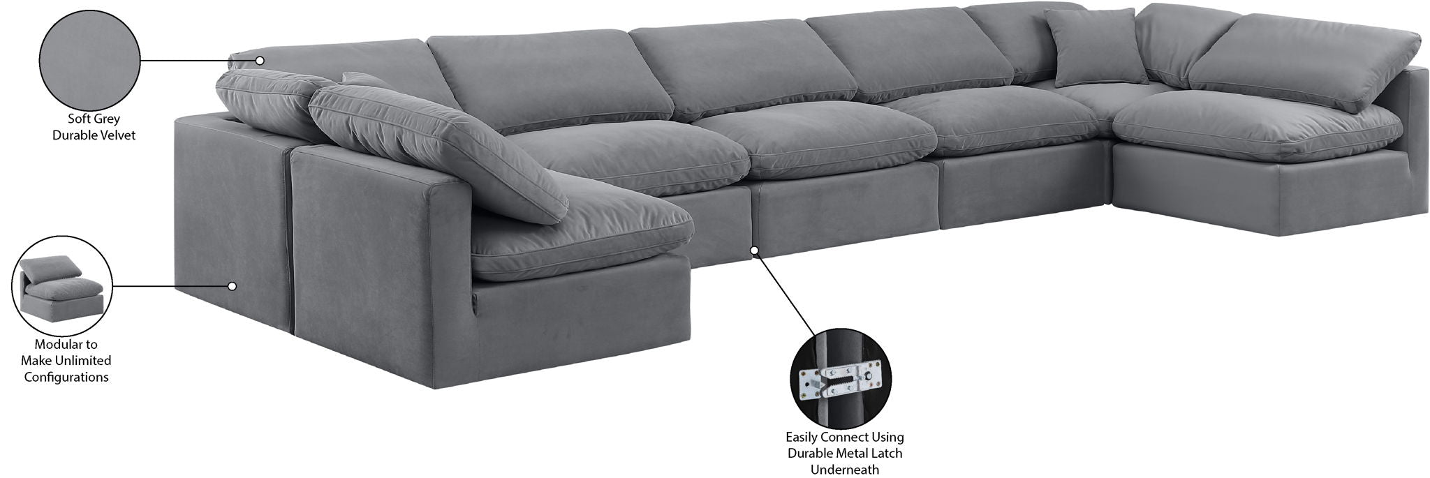 Indulge - Velvet 7 Piece Modular U-Shaped Sectional