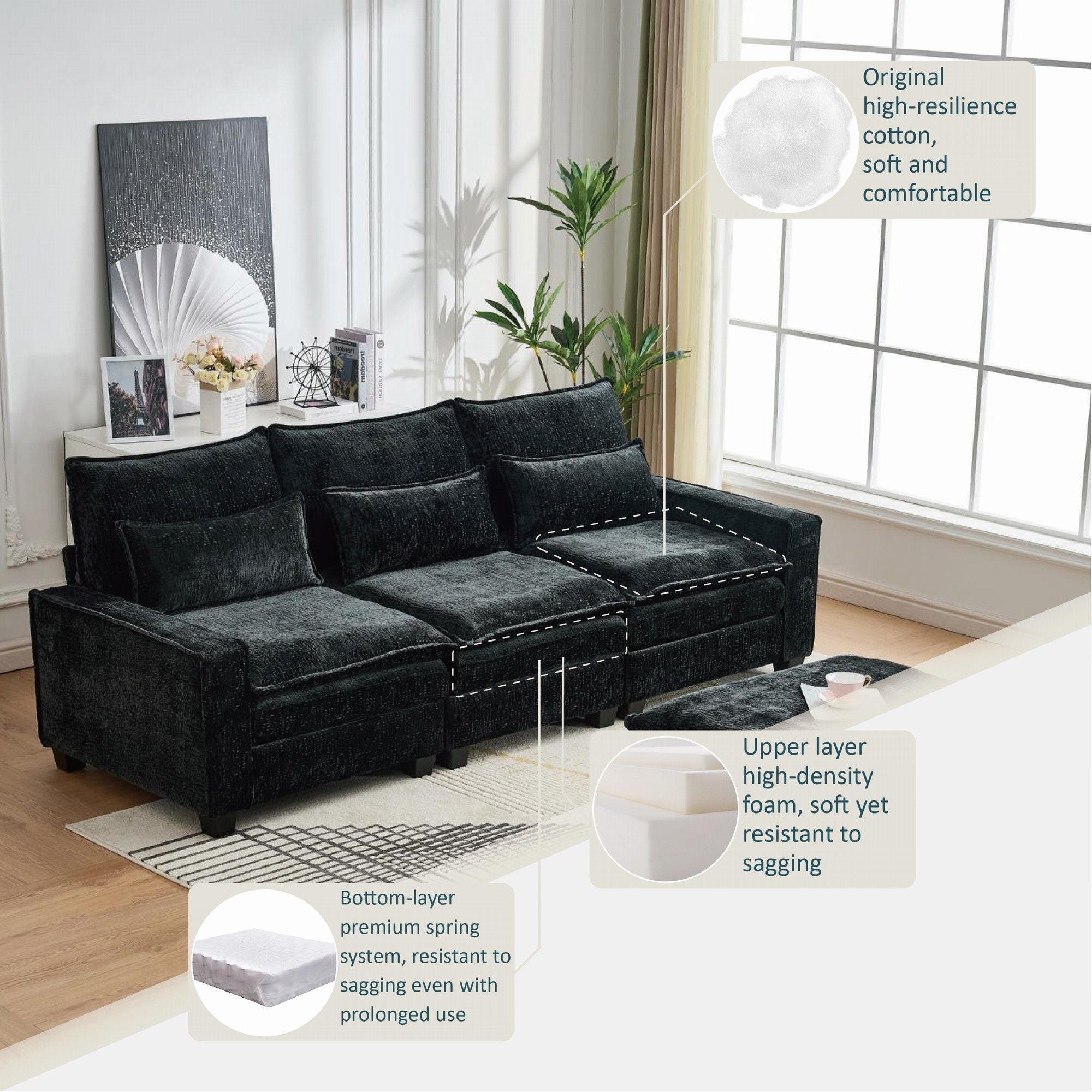 Modern Comfy L Shaped Sectional Sofa With Movable Ottoman