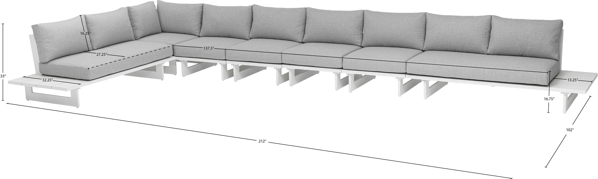 Maldives - 7 Piece Water Resistant Outdoor Patio Modular Sectional With White Base