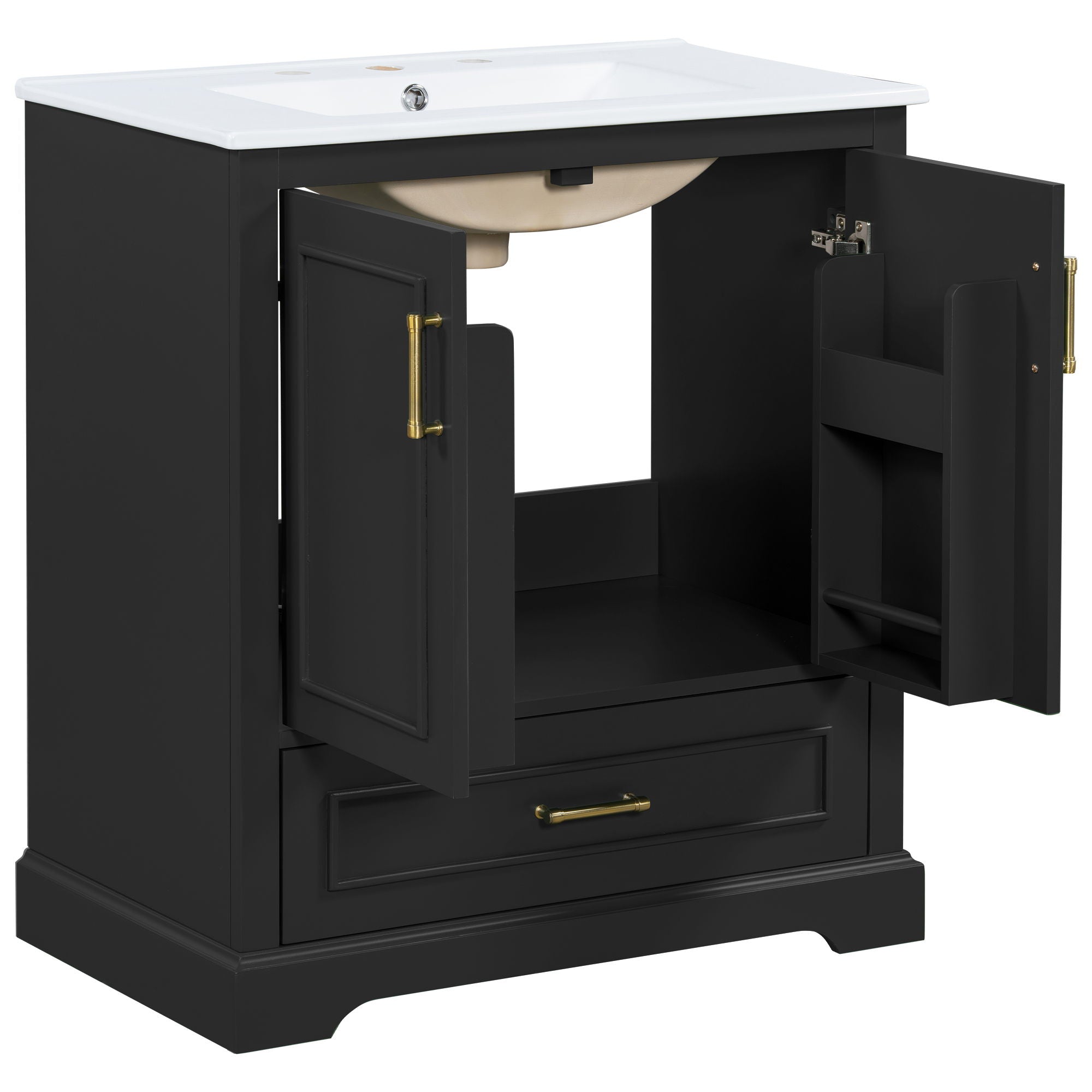 Bathroom Vanity With Sink, 1 Divided Drawer And 2 Soft Close Doors With Double Shelf