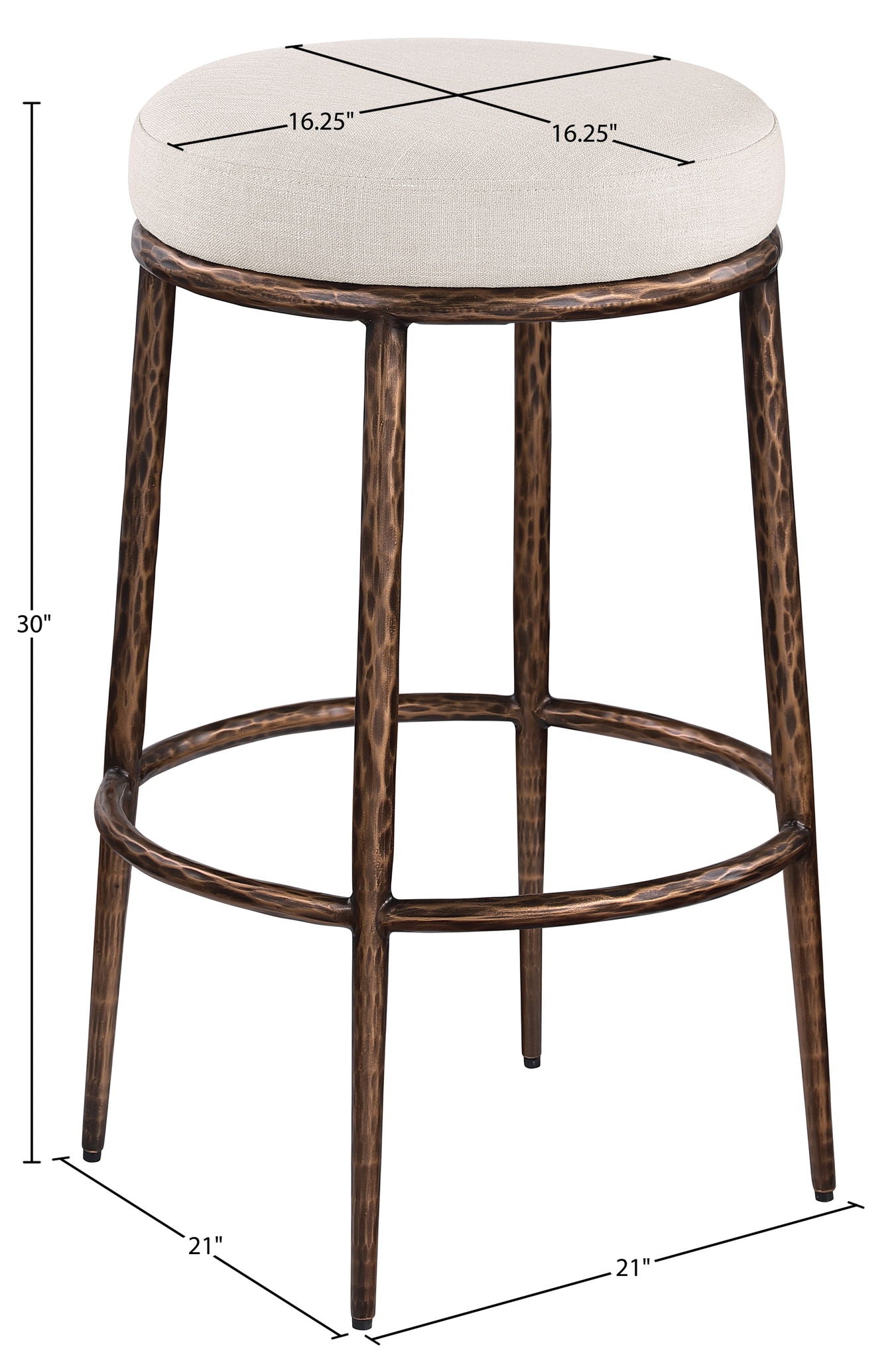 Ferro - Performance Fabric Upholstered Backless Bar Stool - Antique Bronze