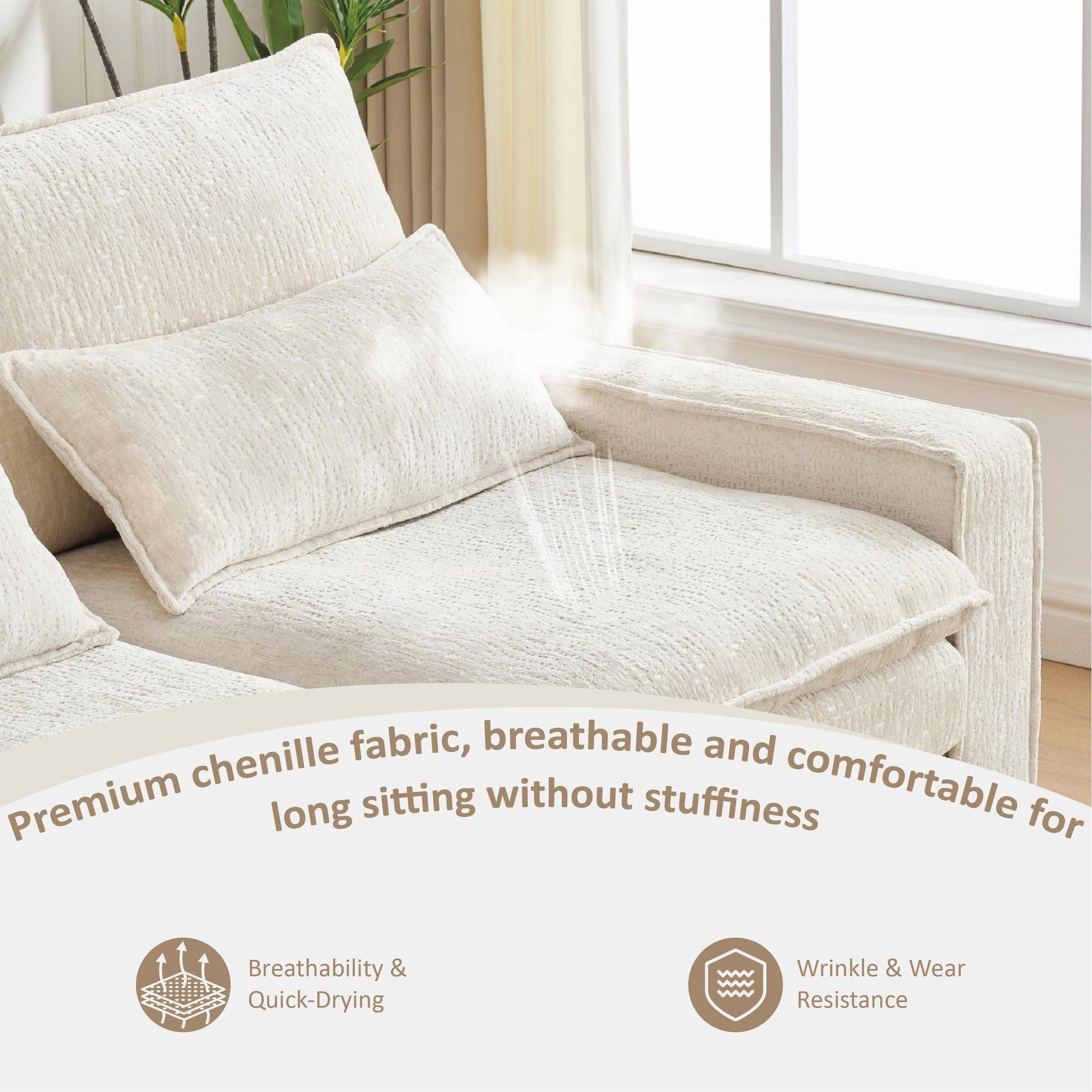 Modern Comfy L Shaped Sectional Sofa With Movable Ottoman