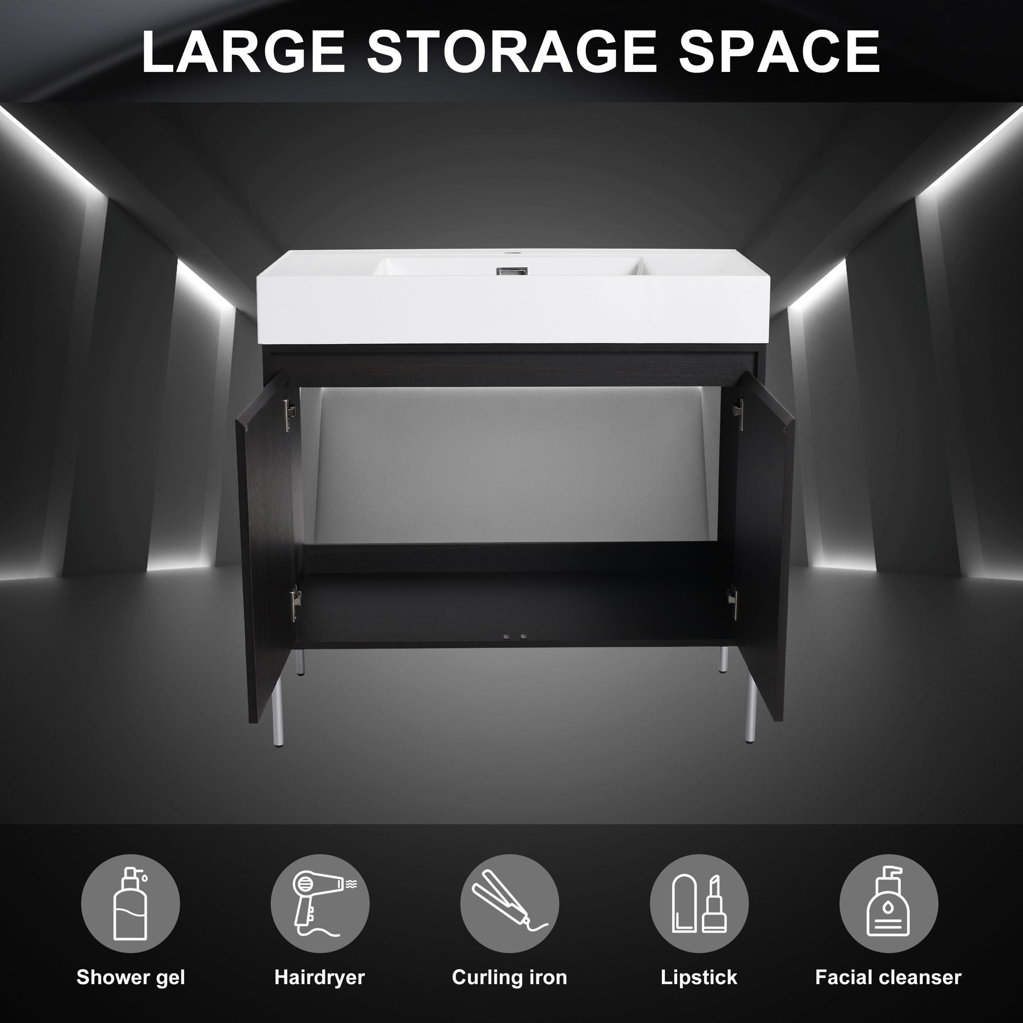 Freestanding Bathroom Vanity With Resin Sink And Storage Cabinet