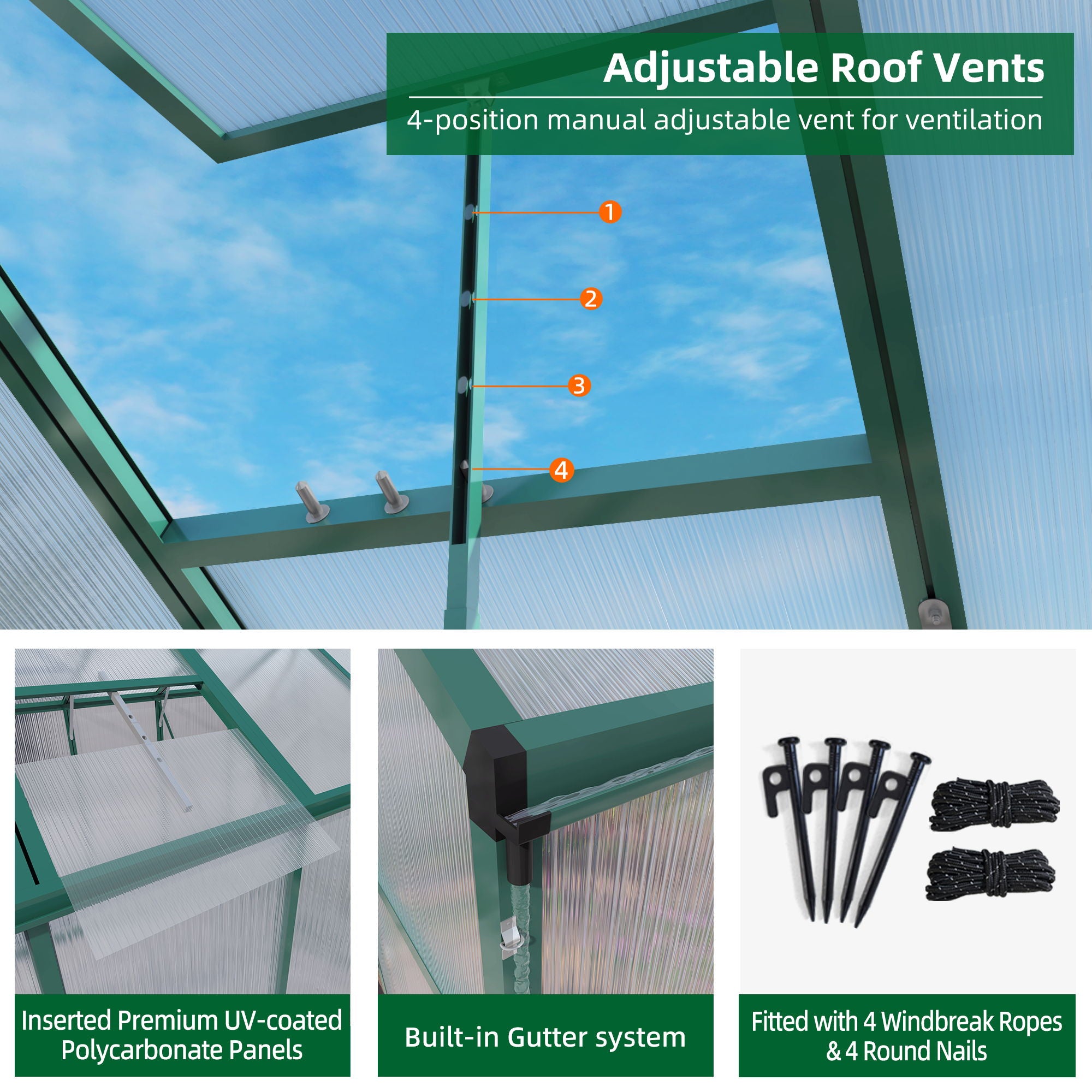 Polycarbonate Walk-In house, Raised Base For Outdoor In All Season