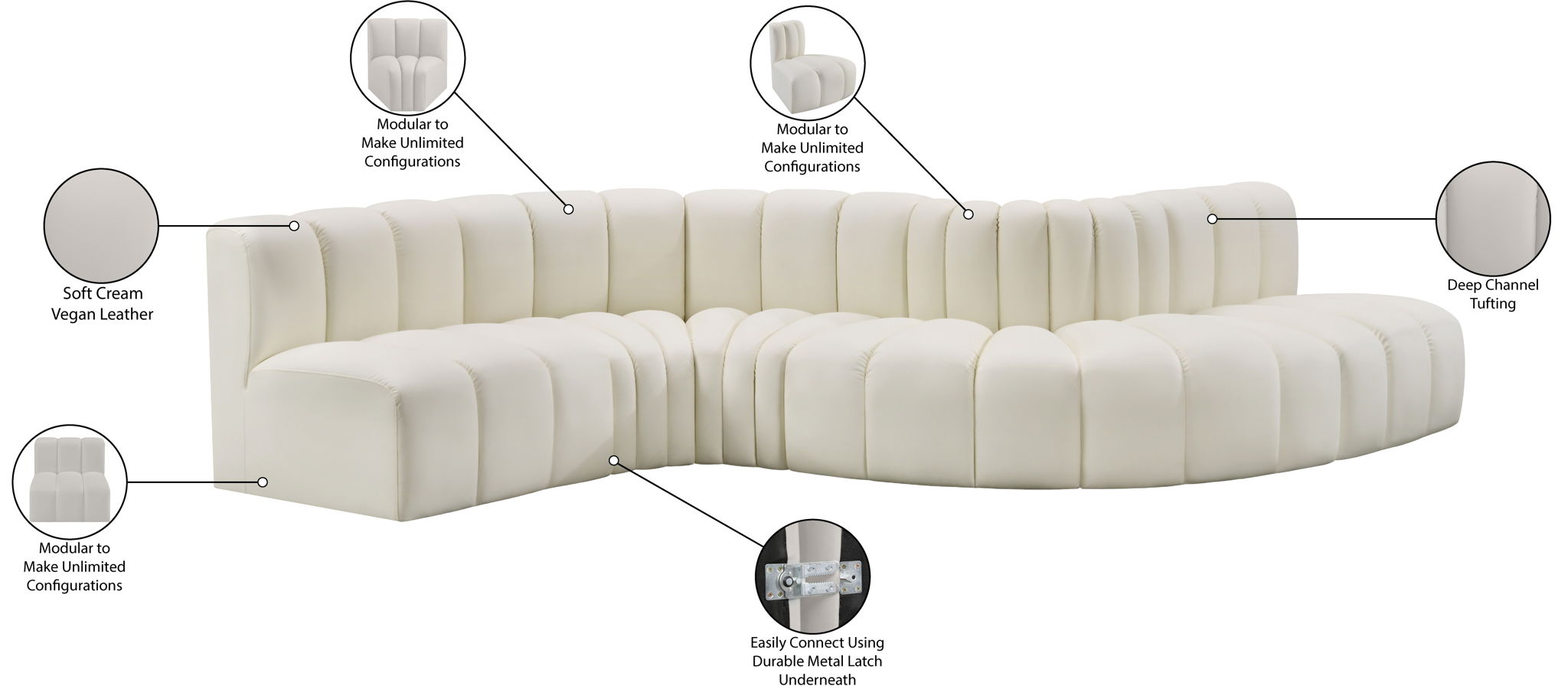 Arc - Faux Leather 6 Piece Curved Modular Sofa