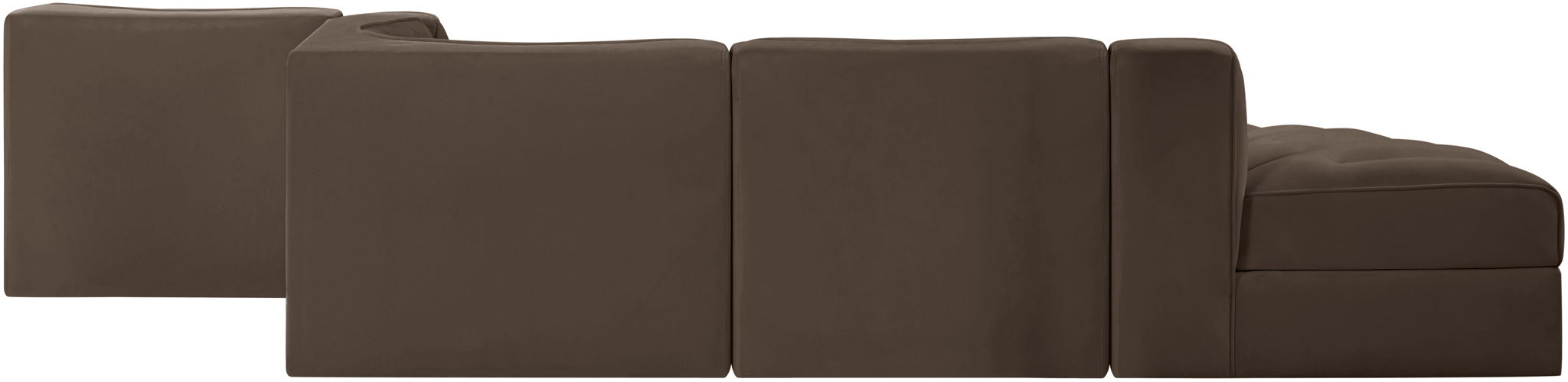 Rummi - Rounded Velvet Performance Fabric Upholstered 5 Piece Modular Sectional