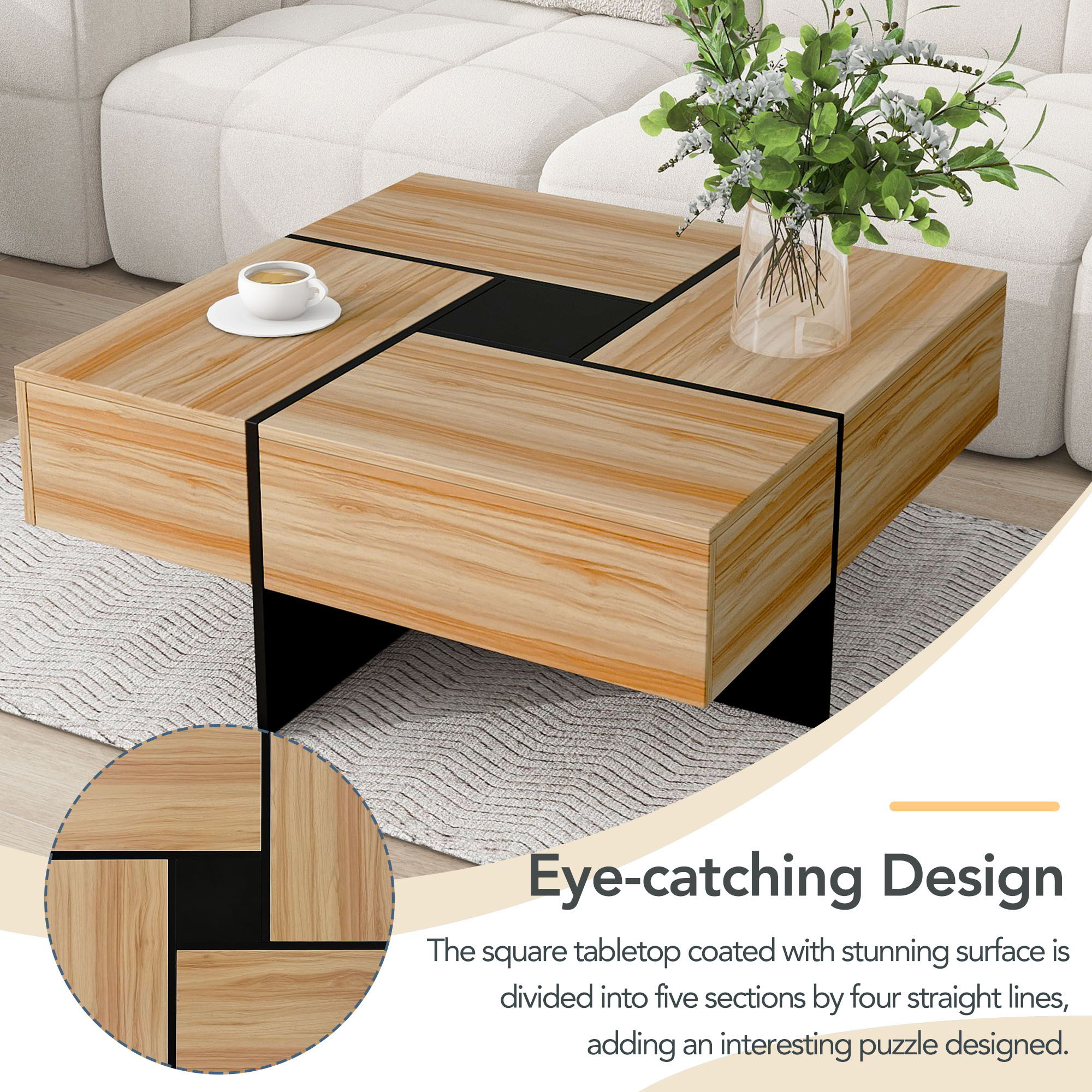 Wallace - Coffee Table With 4 Hidden Storage Compartments - Brown