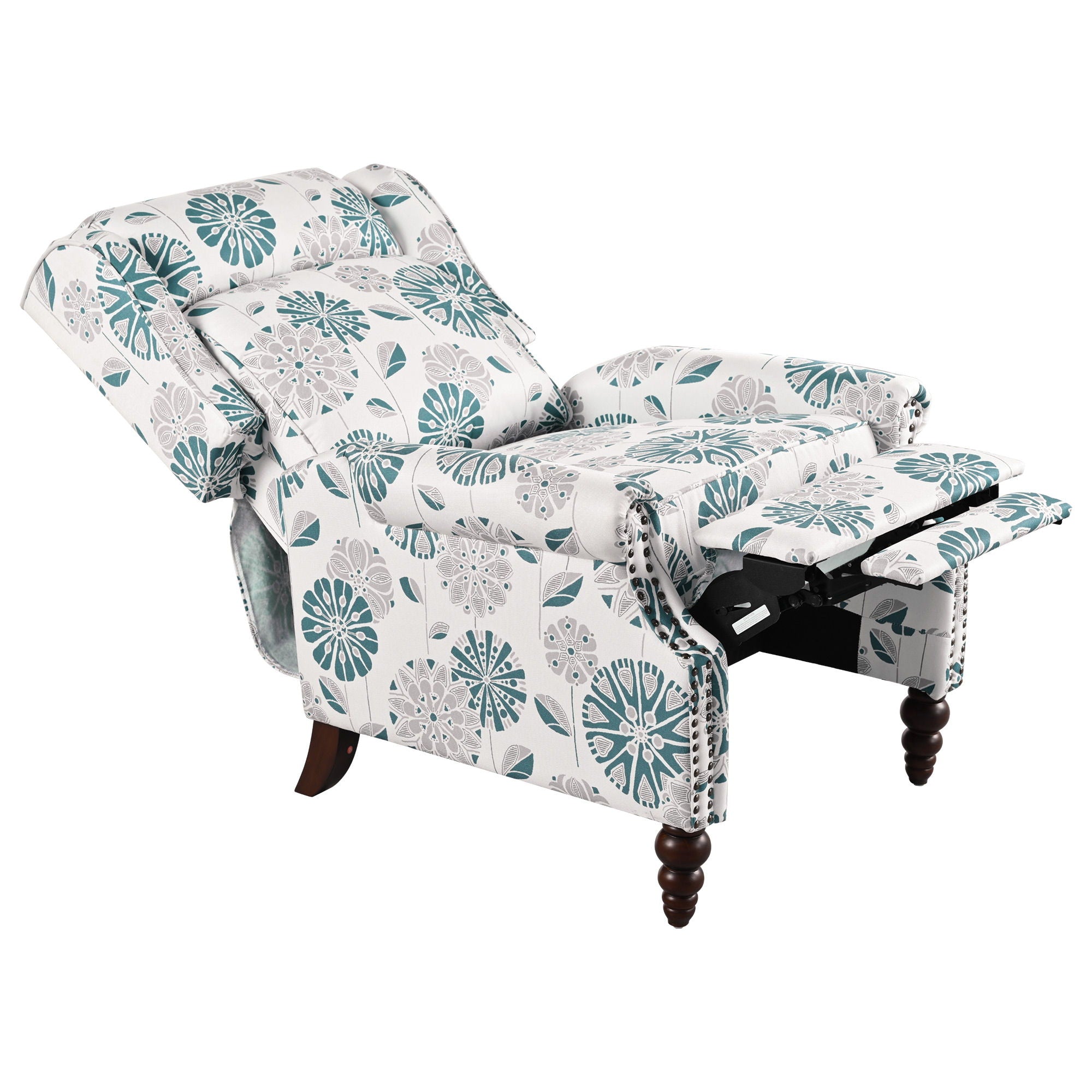 Push Back Recliner Chair Upholstered Recliner Armchair With Classic Wing Back And Solid Gourd-Shaped Legs