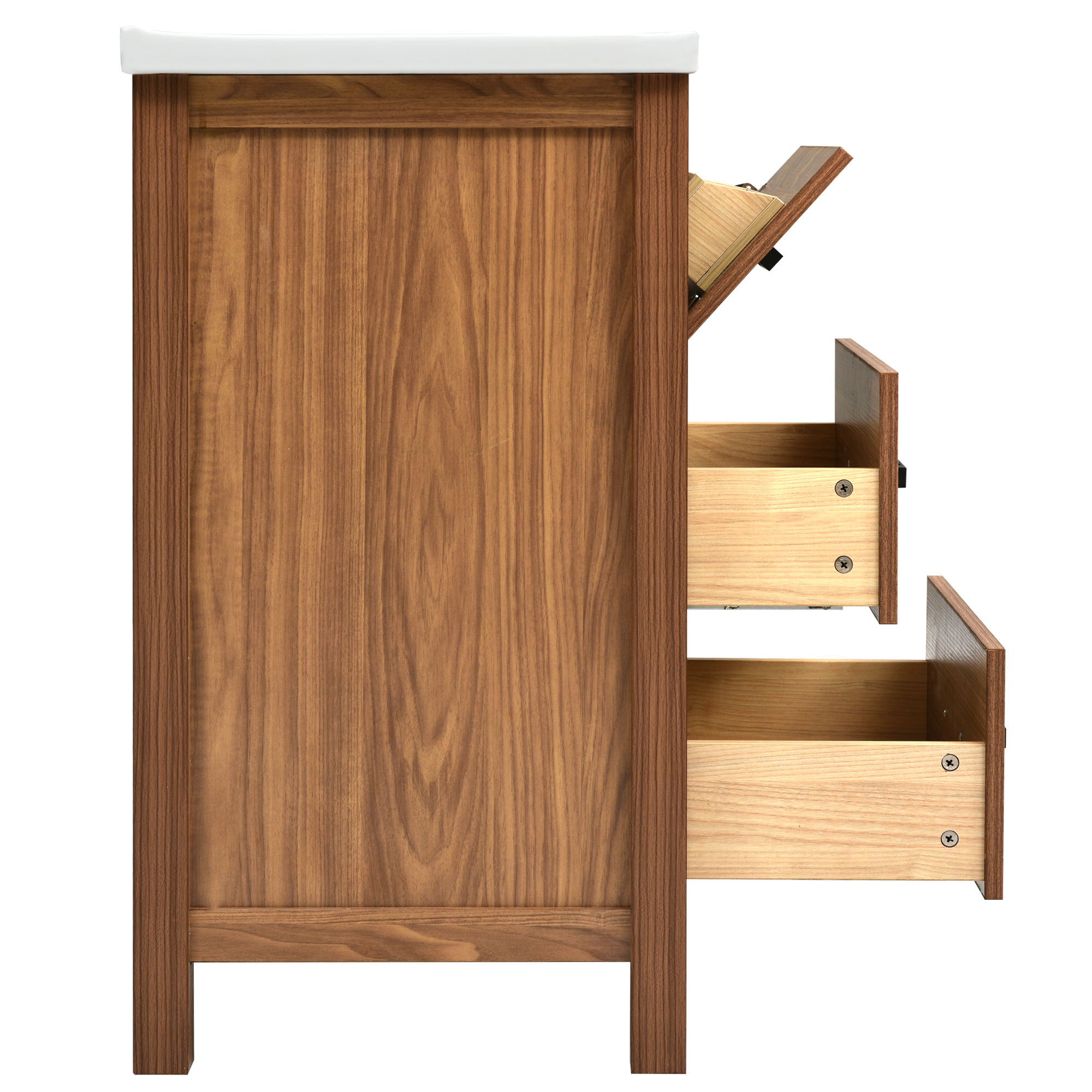 24'' Bathroom Vanity With Basin Sink, 3 Drawer Storage Cabinet - Natural Wood