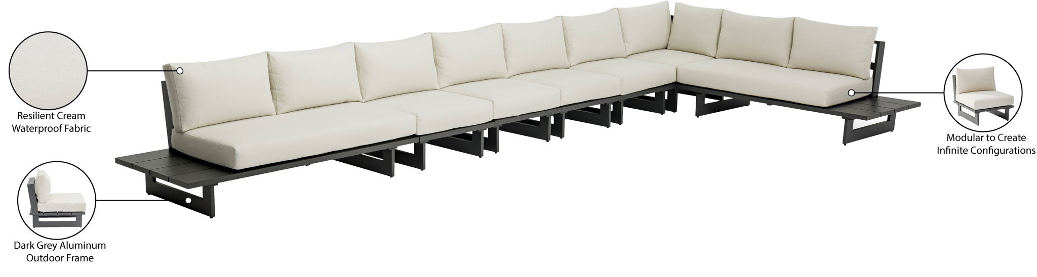 Maldives - 7 Piece Water Resistant Outdoor Patio Modular Sectional With Gray Base