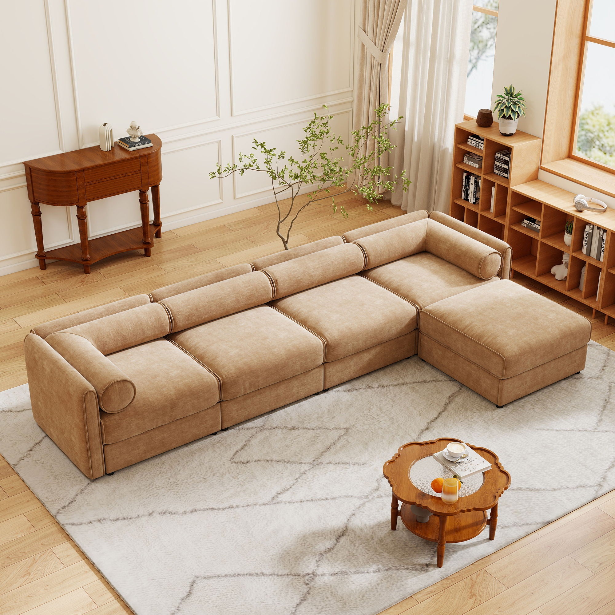 Contemporary Elegant Sofa With Storage And Ottoman