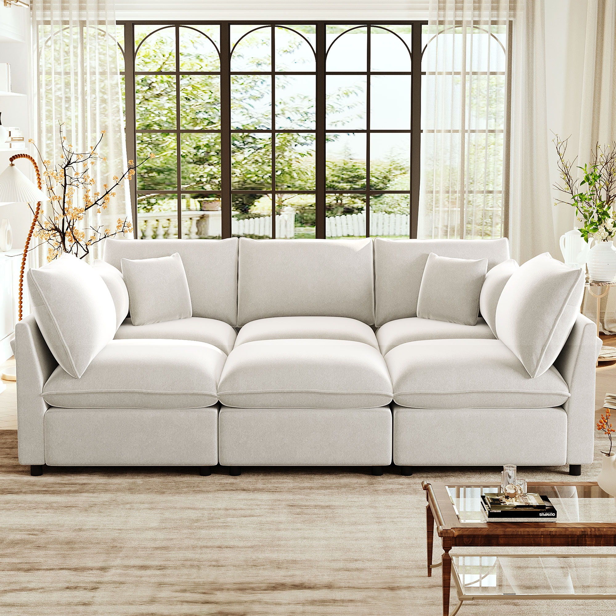 Modern Sectional Sofa U-Shaped With Movable Ottoman Storage Armrests And USB Ports