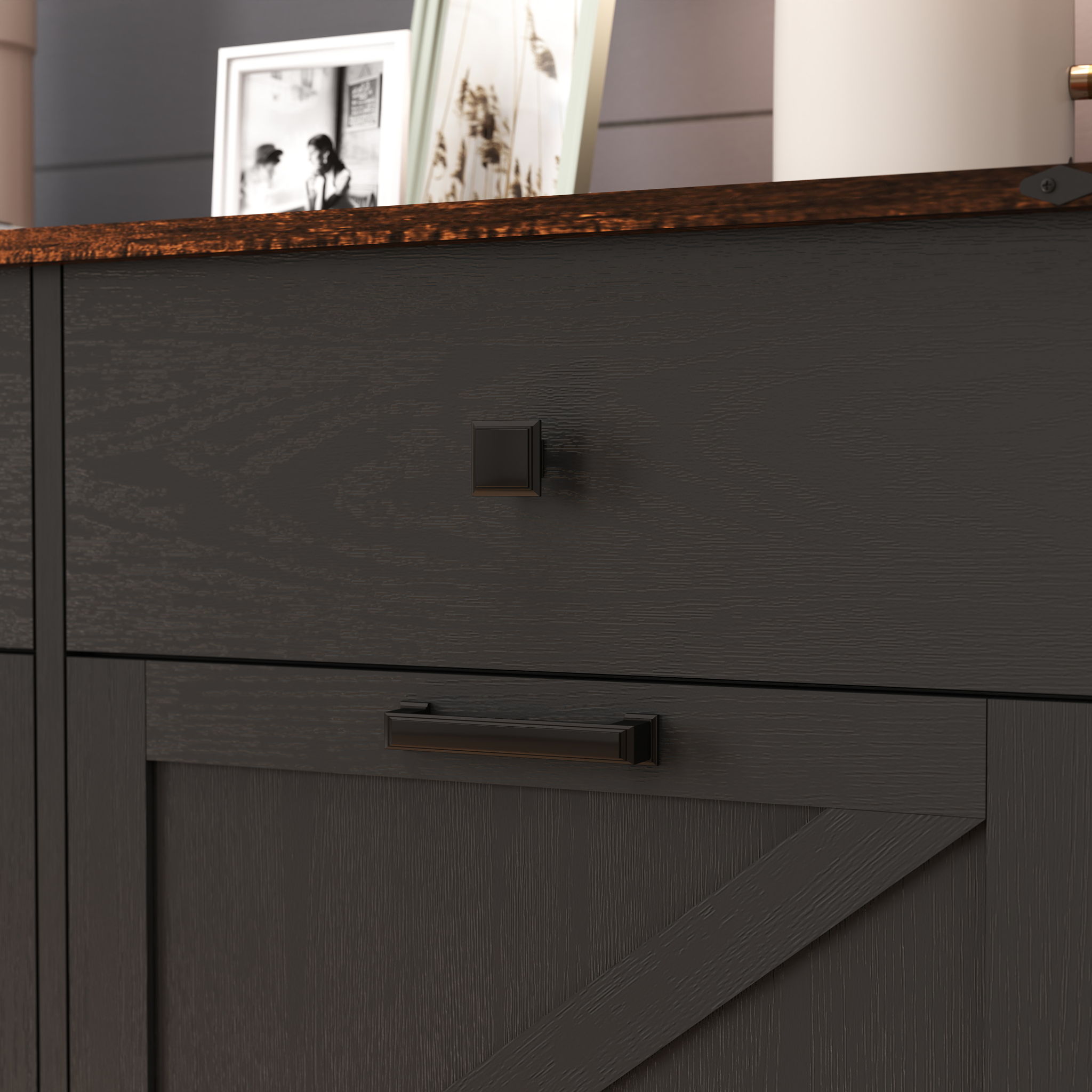 Double Tilt Out Trash Cabinet With Hideaway Drawer And Barn Door Style