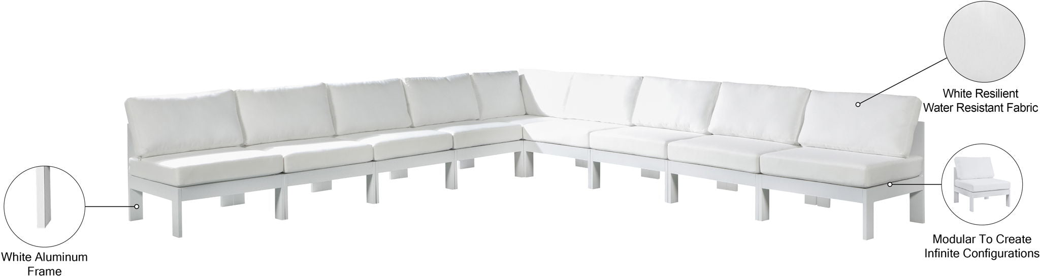 Nizuc - Outdoor Patio 9 Piece Modular Sectional With White Frame