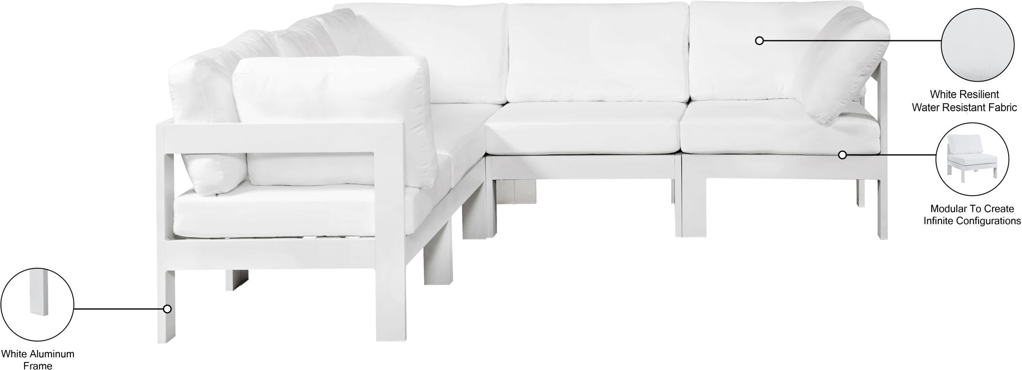 Nizuc - Outdoor Patio 5 Piece Modular Sectional With White Frame