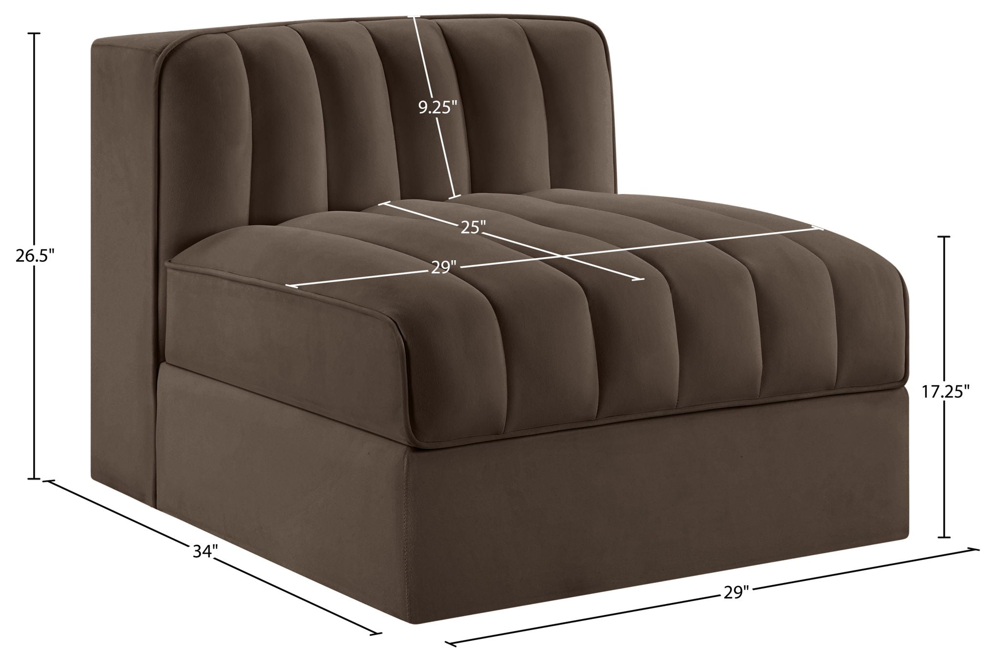 Rummi - Velvet Performance Fabric Upholstered Modular Armless Chair