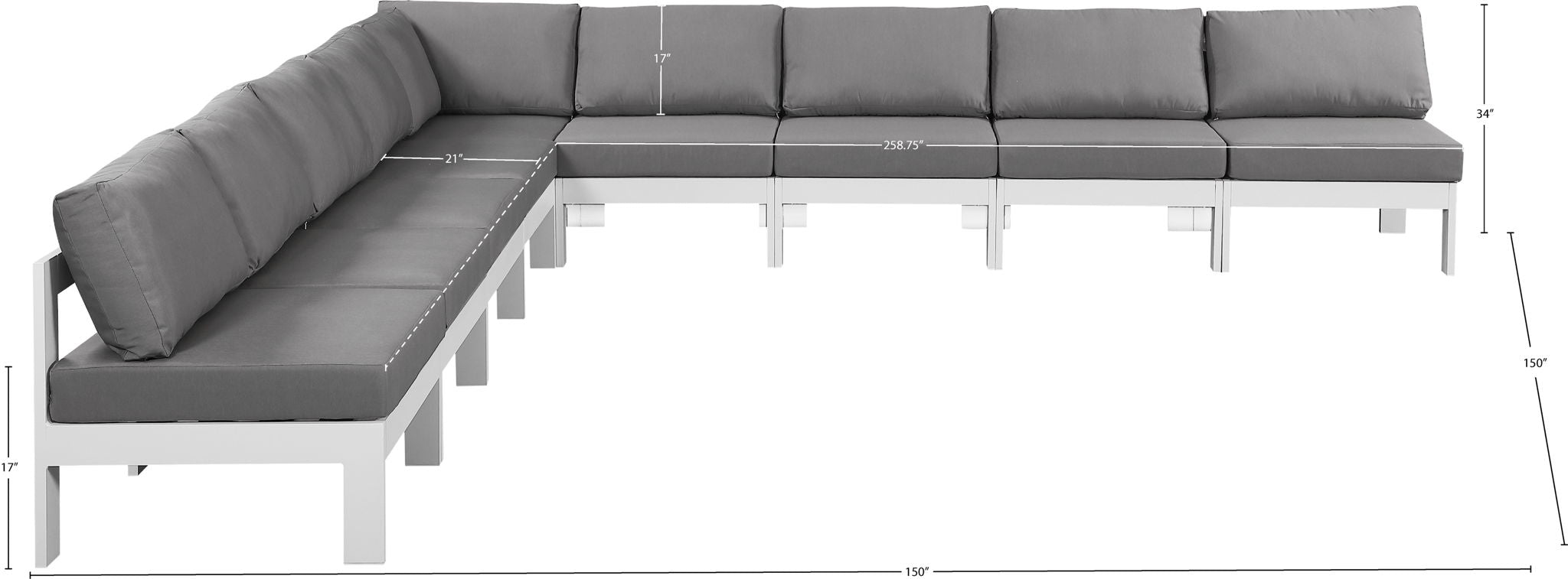 Nizuc - Outdoor Patio 9 Piece Modular Sectional With White Frame