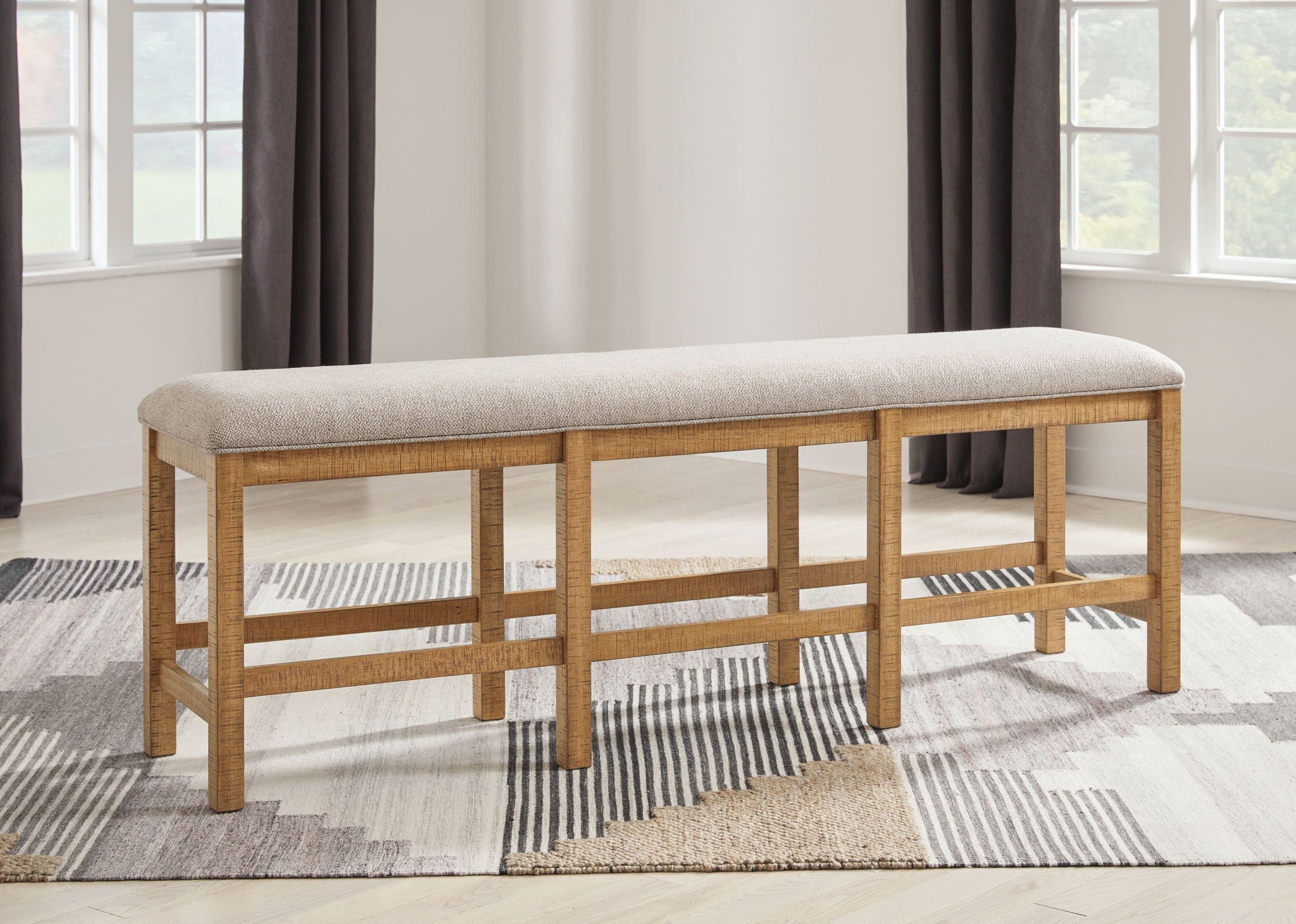 Havonplane - XL Counter Height Upholstered Dining Bench - Brown