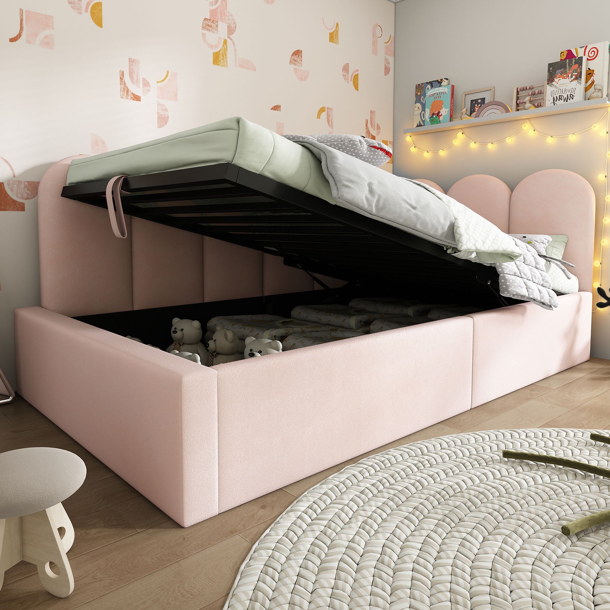 Upholstered Daybed With Metal Slatted Base