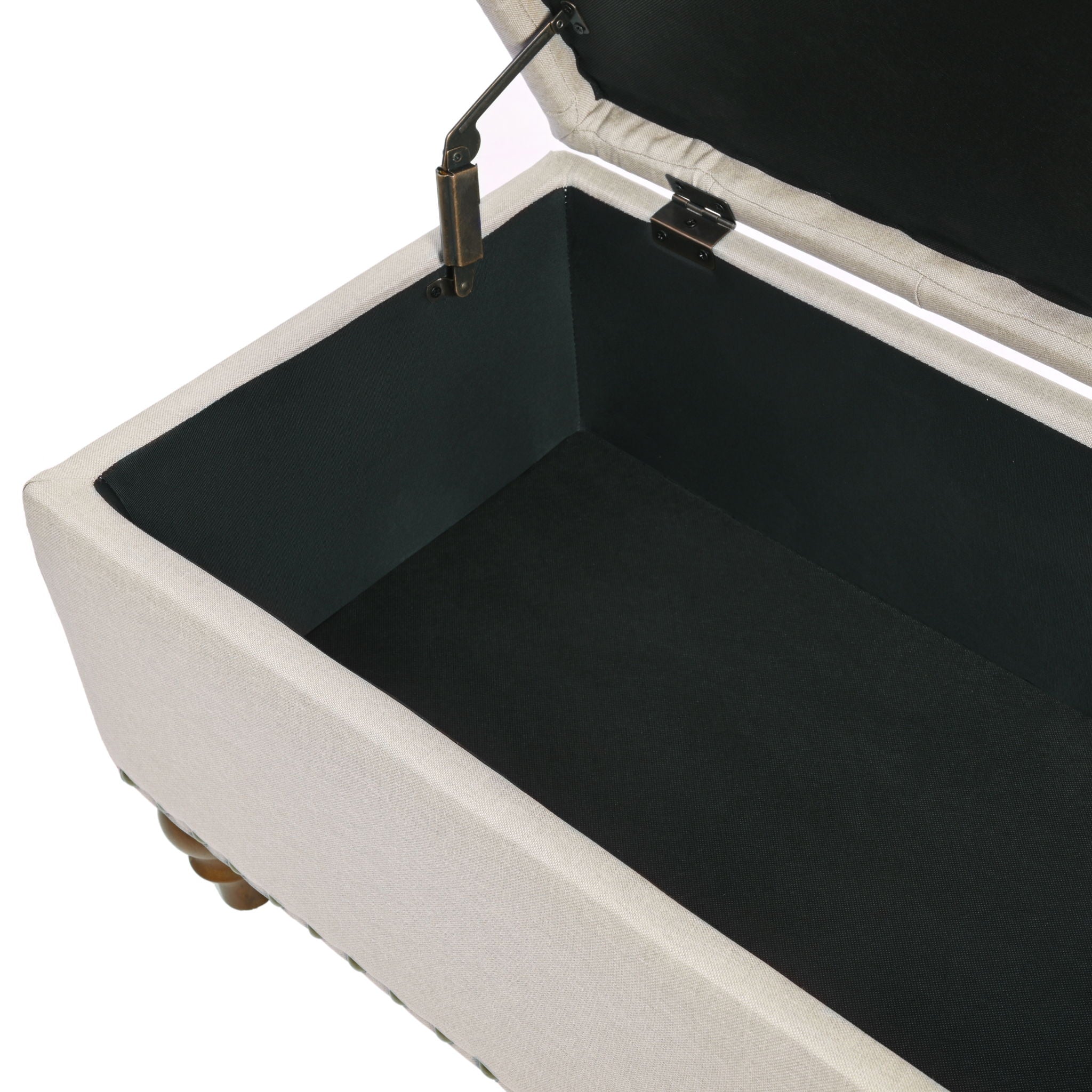 Upholstered Ottoman With Storage And Rivet Trim