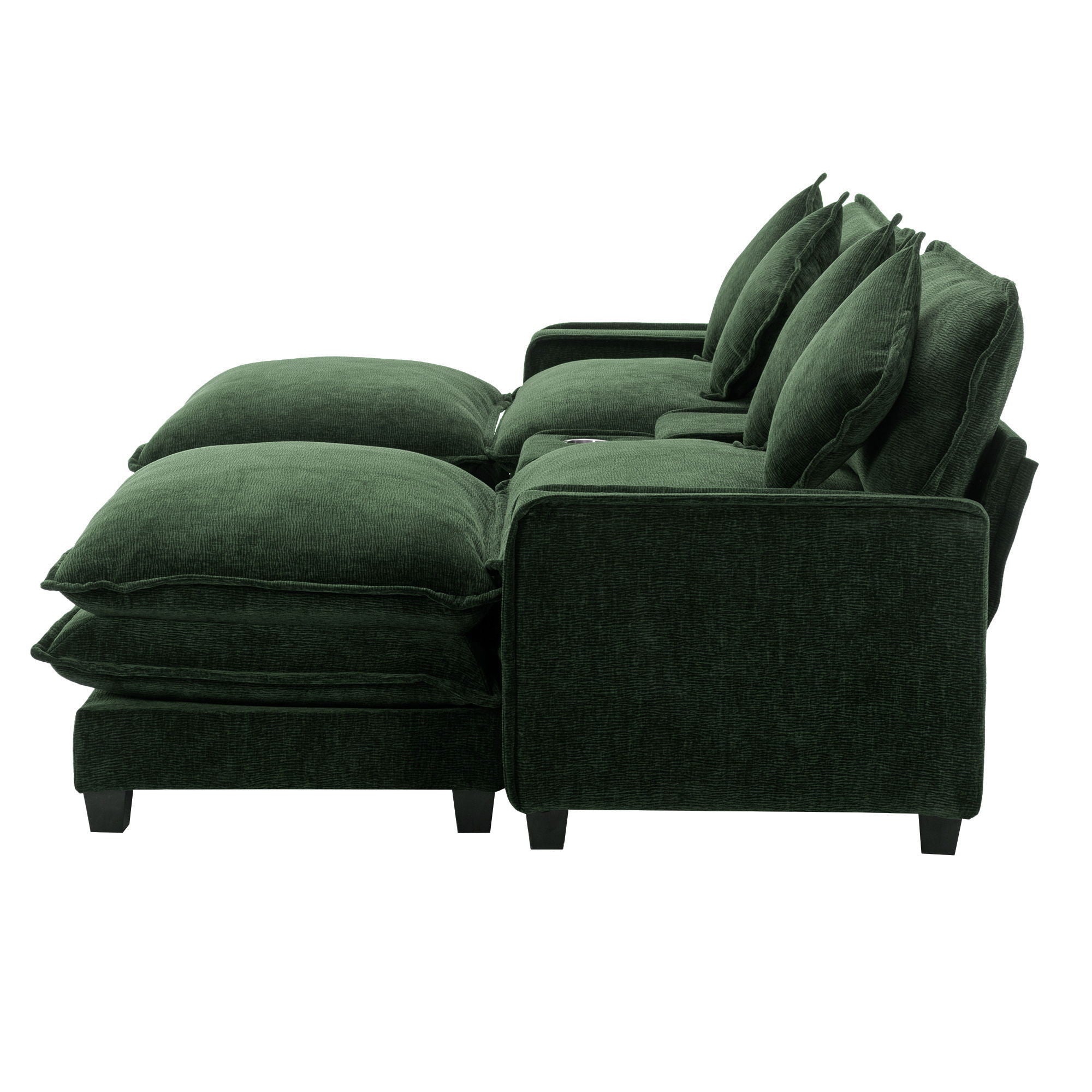 Sectional Sofa Upholstered Sofa With Two Removable Ottoman, Two USB Ports, Two Cup Holders And Large Storage Box For Living Room