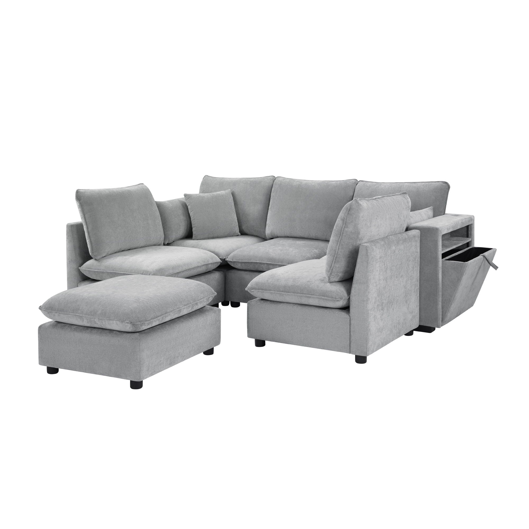 Modern Sectional Sofa U-Shaped With Movable Ottoman Storage Armrests And USB Ports