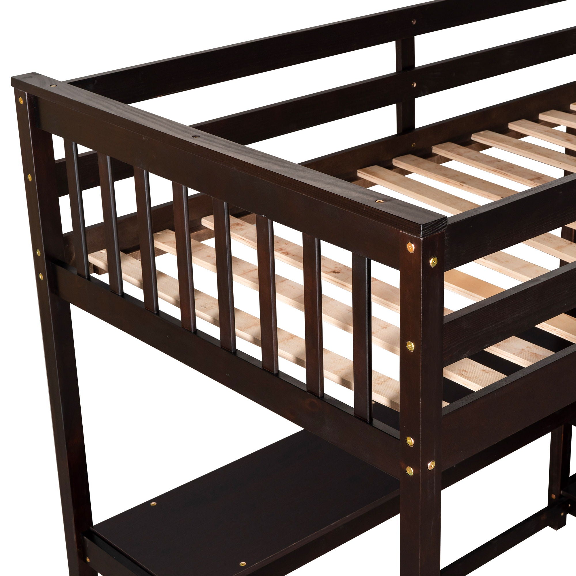 Loft Bed With Storage Shelves And Under Bed Desk