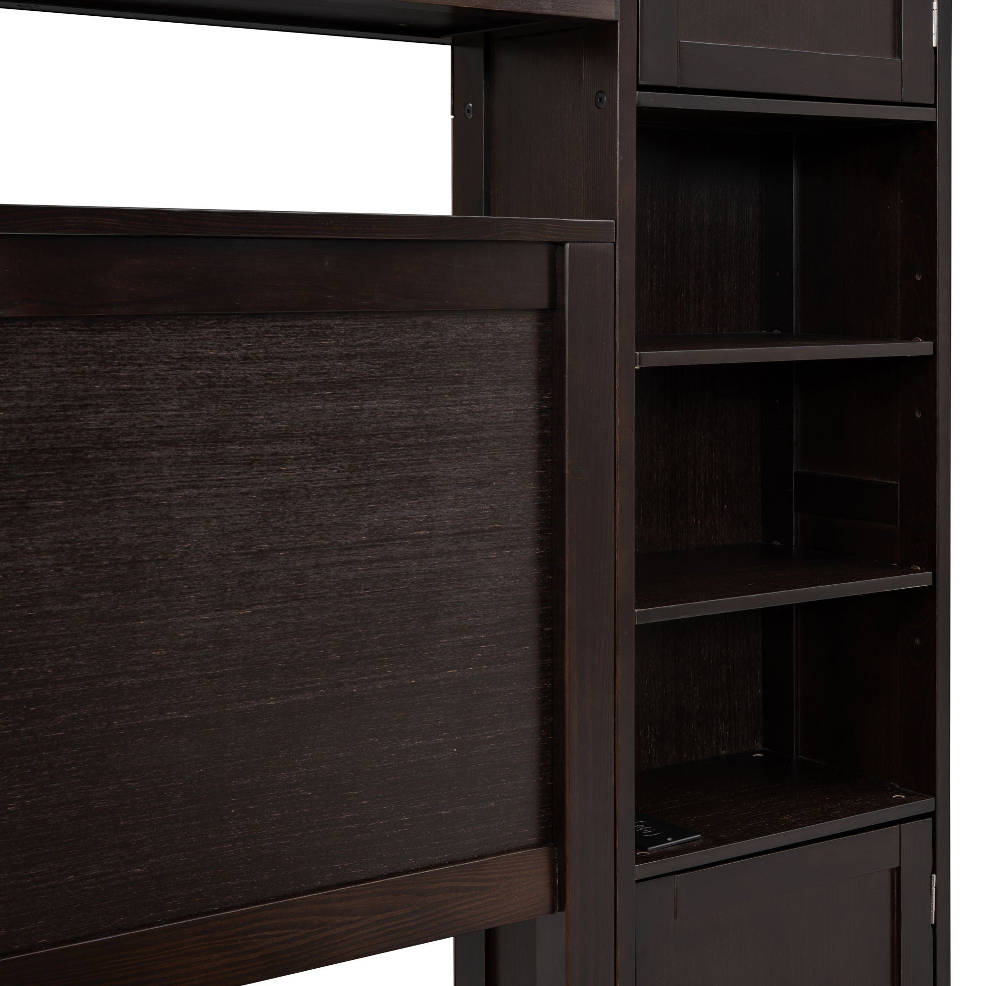 Bed With All In One Cabinet, Shelf And Sockets, Twin Long Trundle